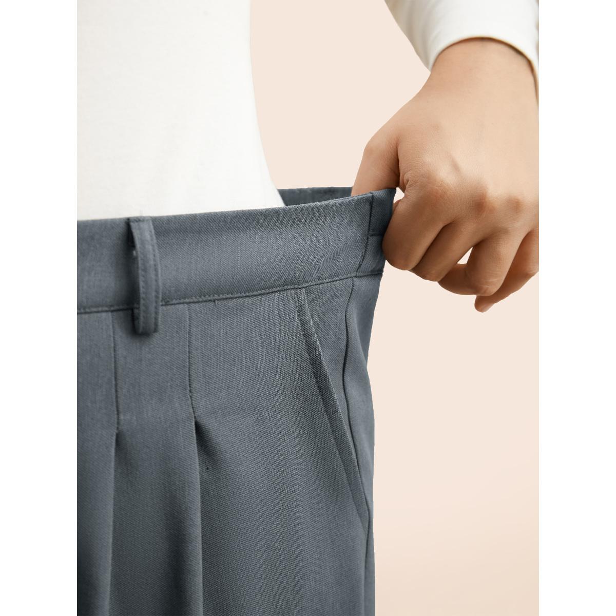 Plus Size Mid Rise Pleated Straight Leg Pants Women SlateGray Workwear Essentials Straight Leg Mid Rise Office Pants BloomChic 14-16/1X Product Image