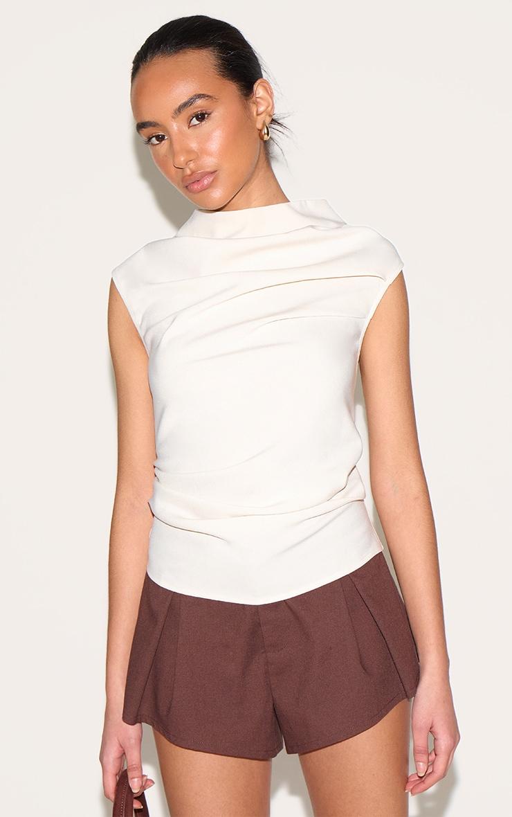 Petite Cream High Neck Cowl Top Product Image