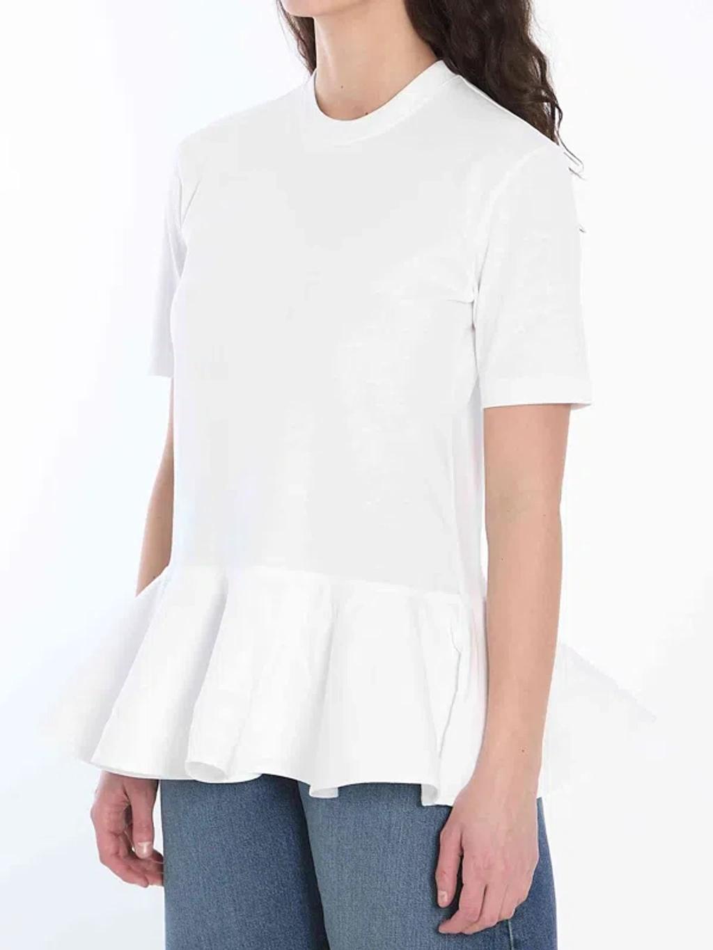 ALAÏA Oversized Poplin-trimmed Cotton-jersey Peplum T-shirt In White Product Image
