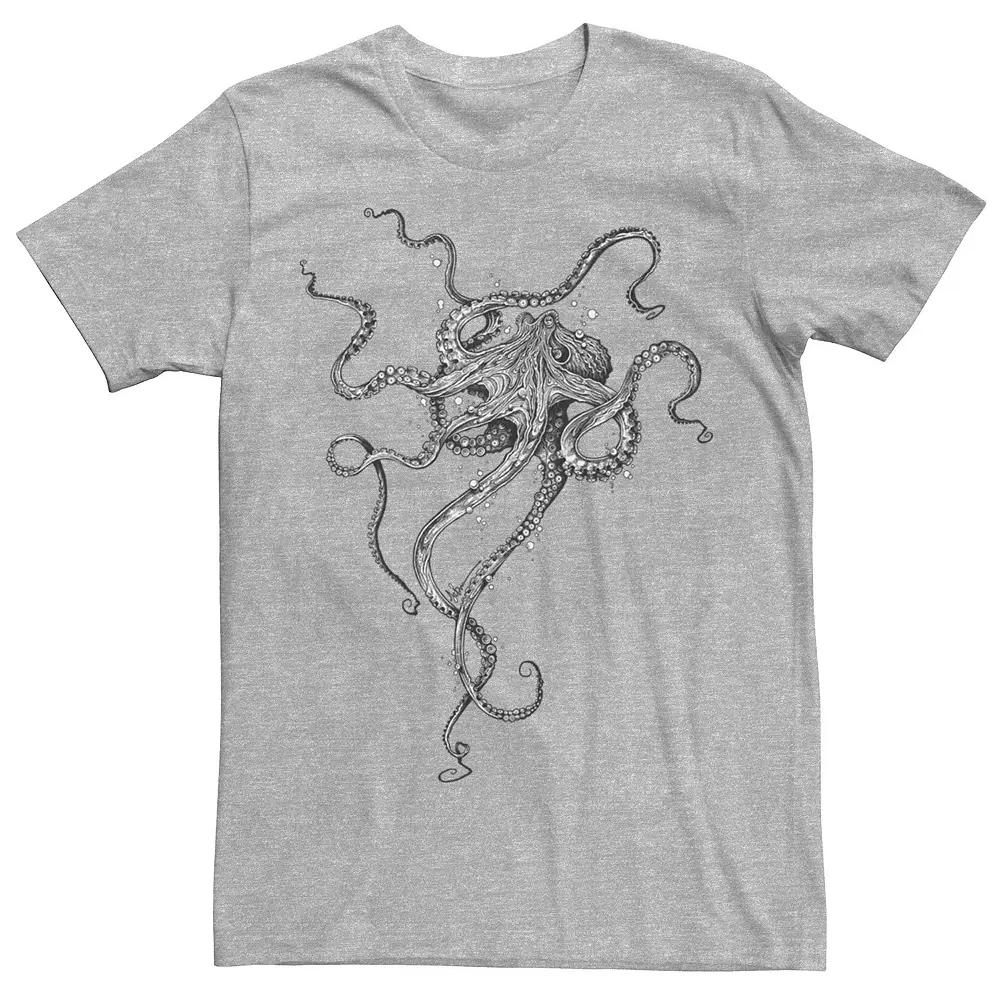 Men's Octopus Bubbles Graphic Tee, Size: Small, Athletic Grey Product Image