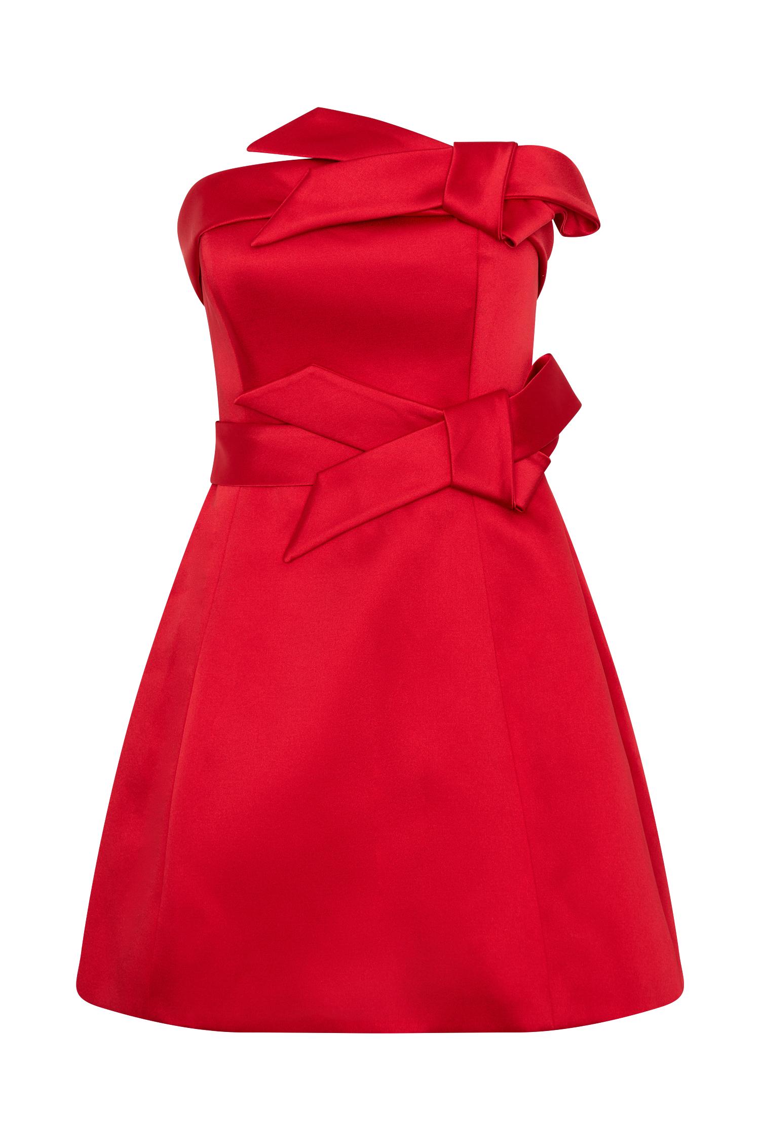 Tatiana Satin Strapless Bow Mini Dress - Red Product Image
