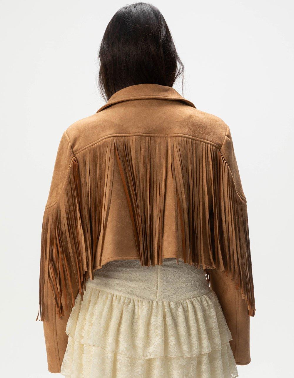 WEST OF MELROSE Fringe Womens Jacket - TAN Product Image