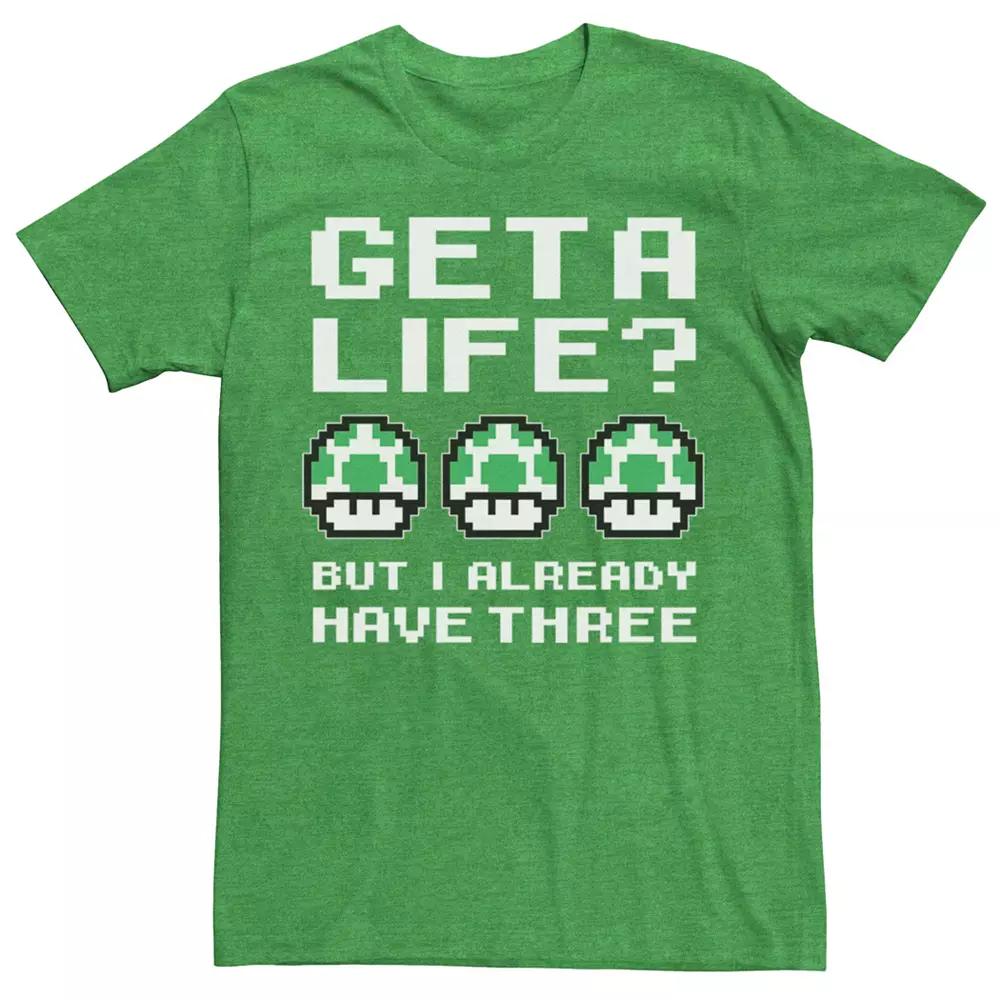 Men's Nintendo 1Up I have Three Lives Short Sleeve Graphic Tee, Size: Medium, Kelly Grey Product Image
