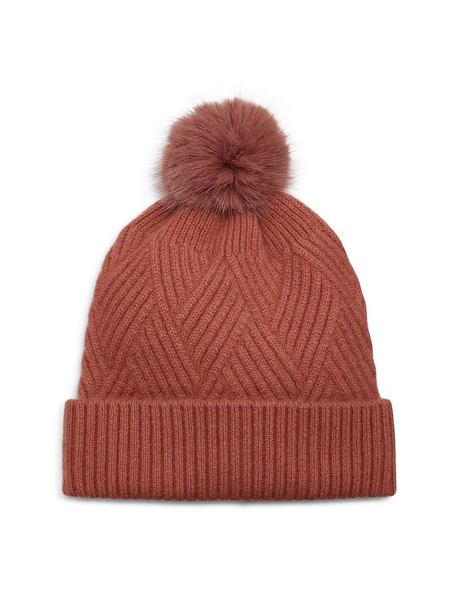 Womens Cable-Knit Ribbed Trim Hat Product Image