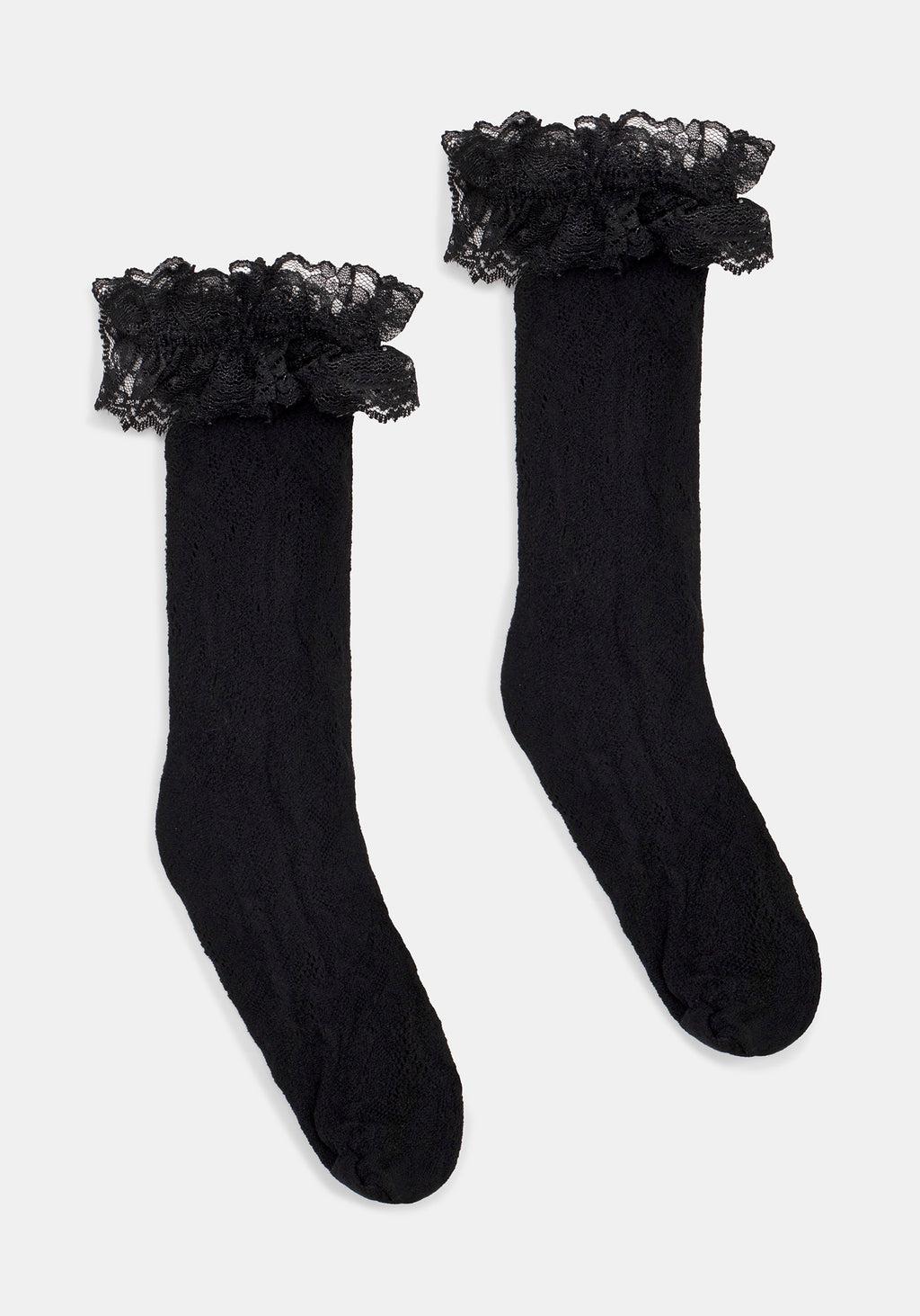 Wispin Lace Frill Socks - Black Product Image