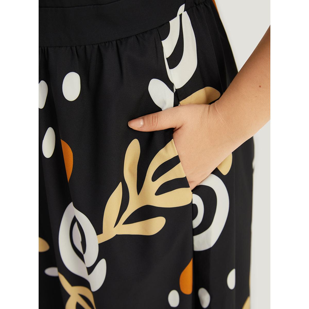 Plus Size Graphic Print Notched Pocket Tank Dress Black Women Vacation Printed Notched collar Sleeveless Curvy Midi Dress BloomChic 30/6X Product Image