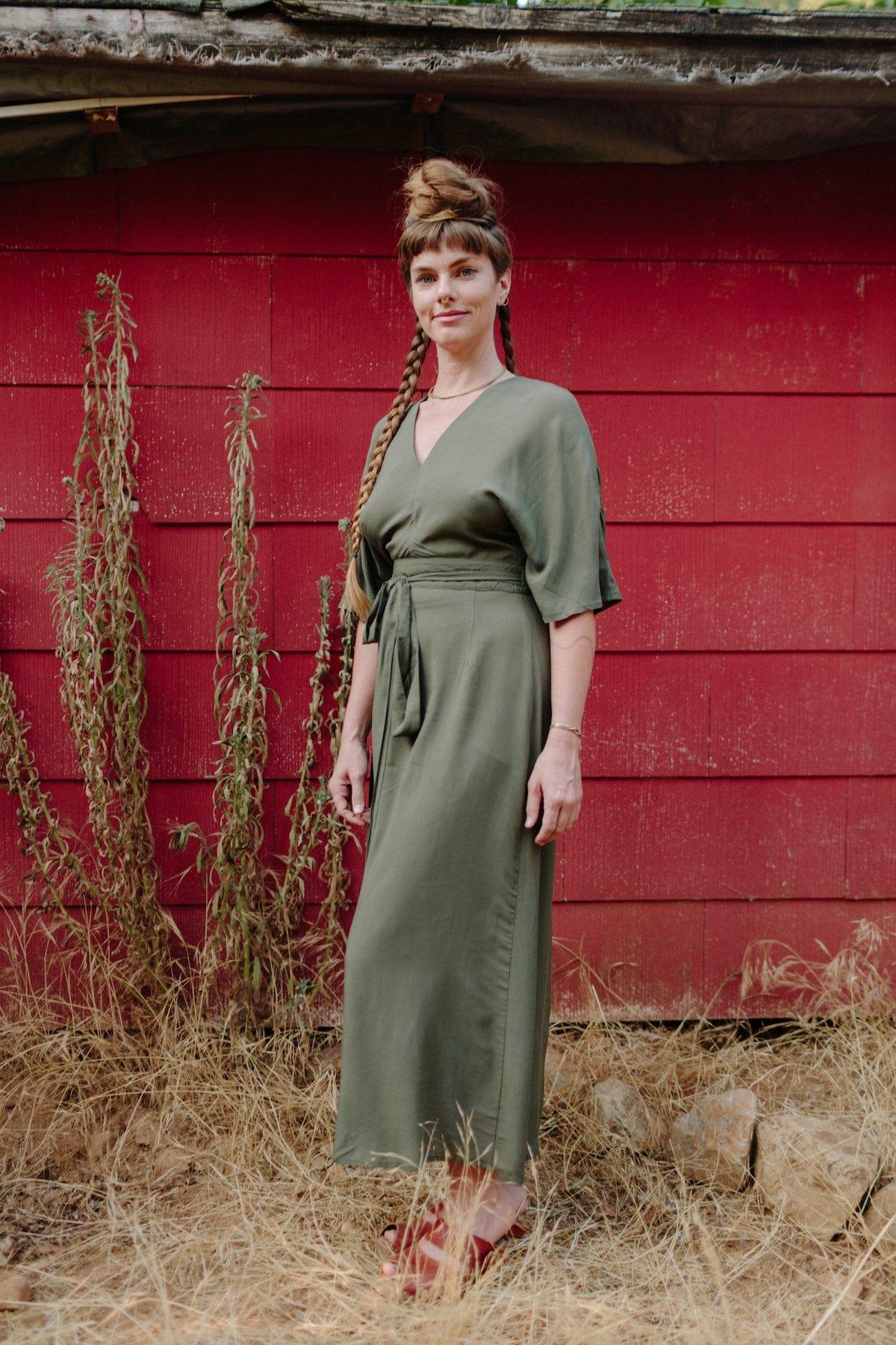 Diana Dress in Olive Green Challis Product Image