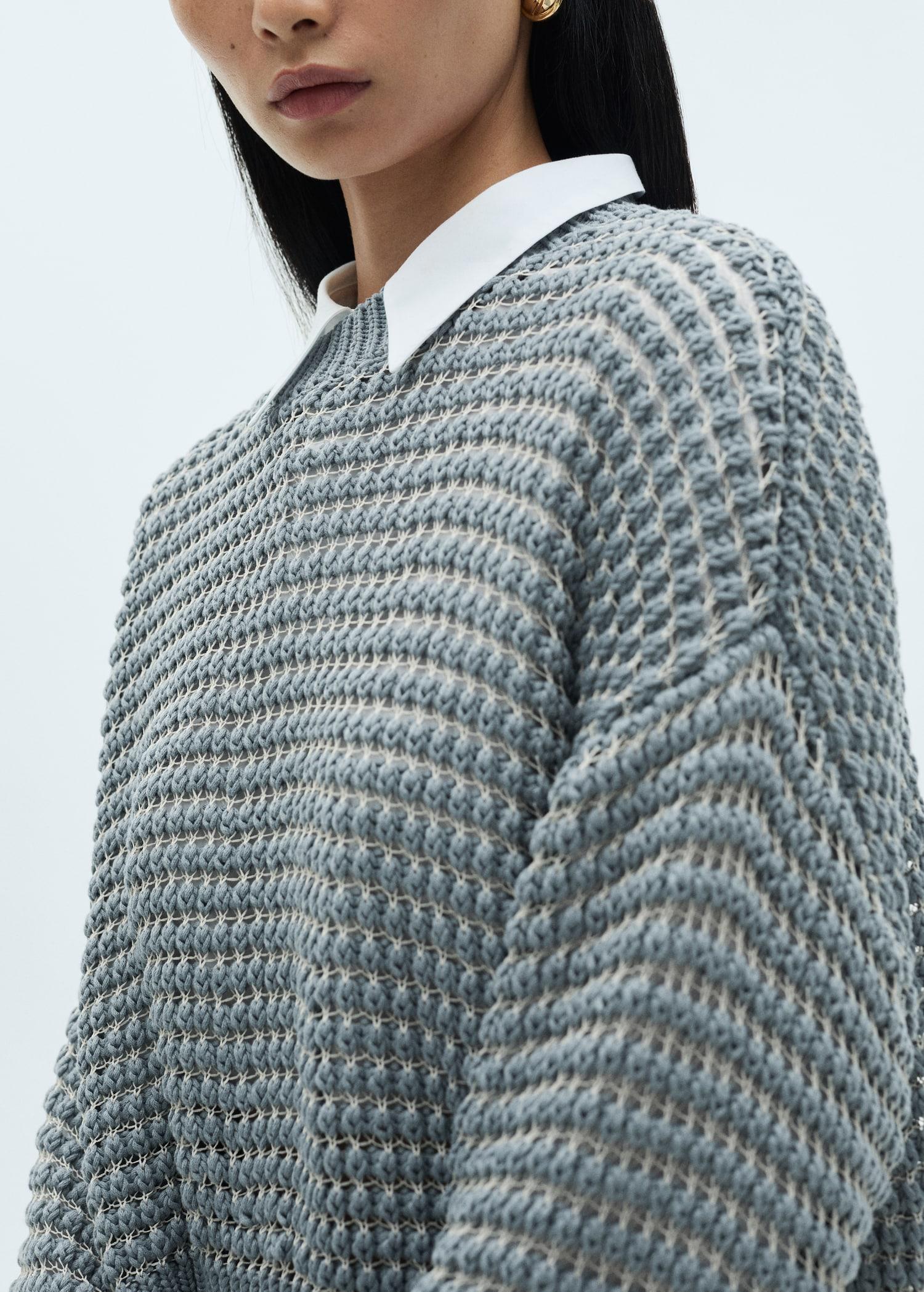 Oversized openwork knitted sweater - Women | MANGO USA Product Image