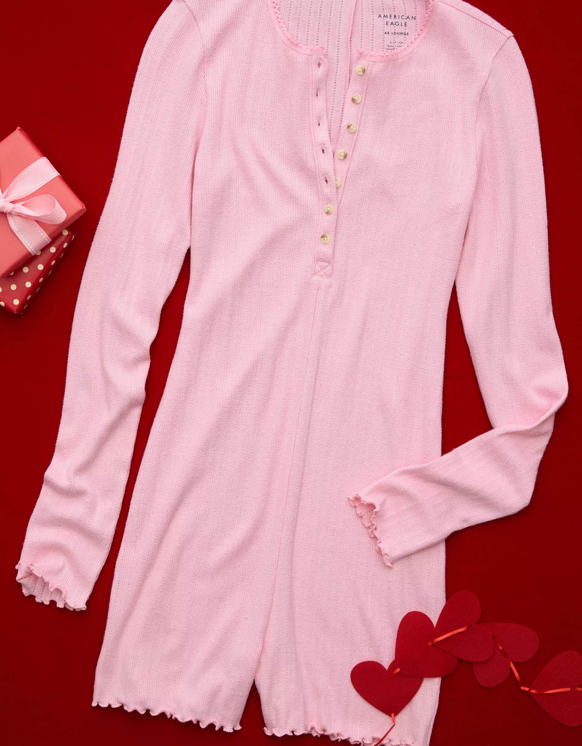 AE Long-Sleeve Lettuce Edge Lounge Romper Product Image