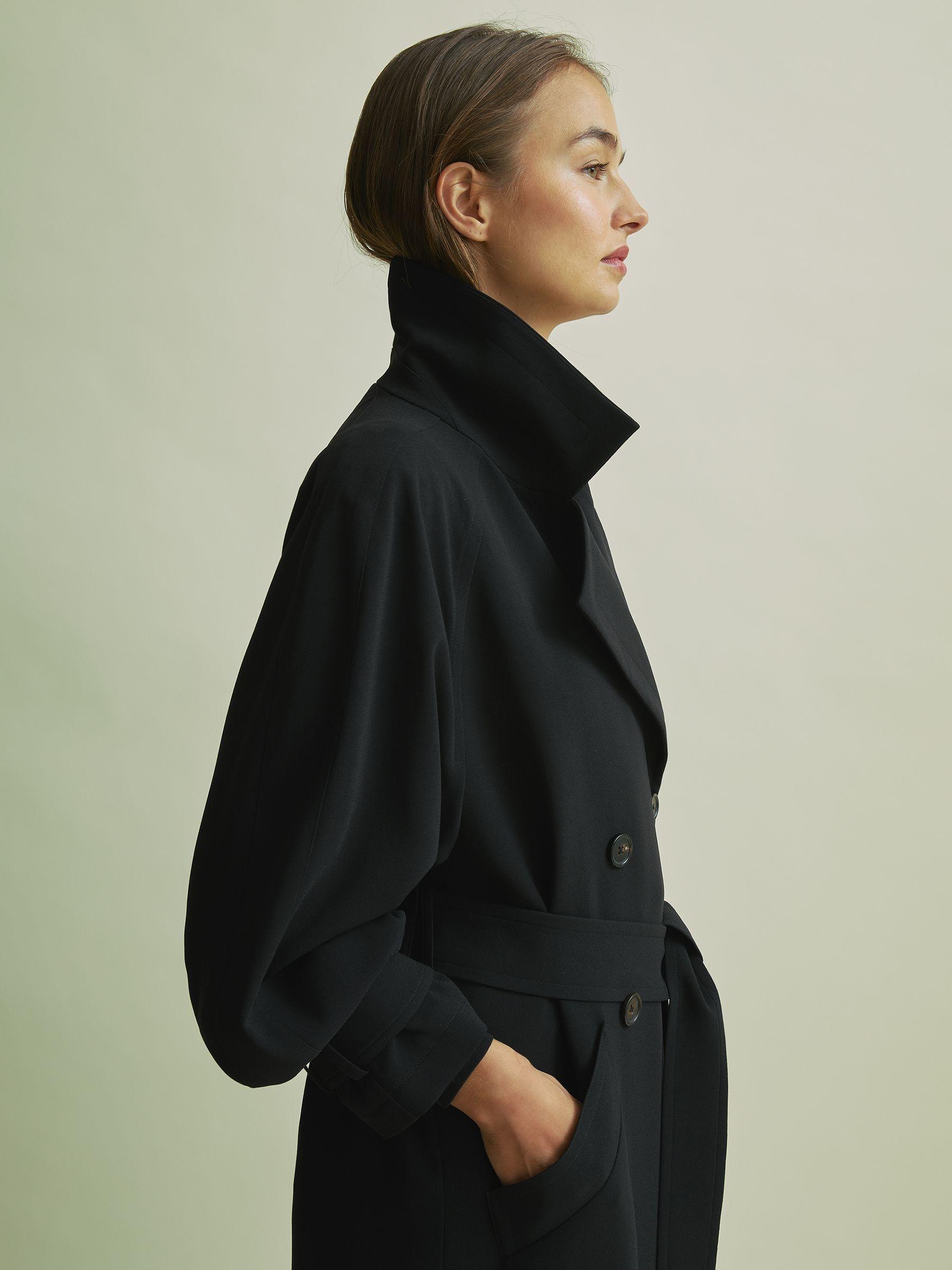 Florere Double Breasted Belted Trench Coat in Black Product Image