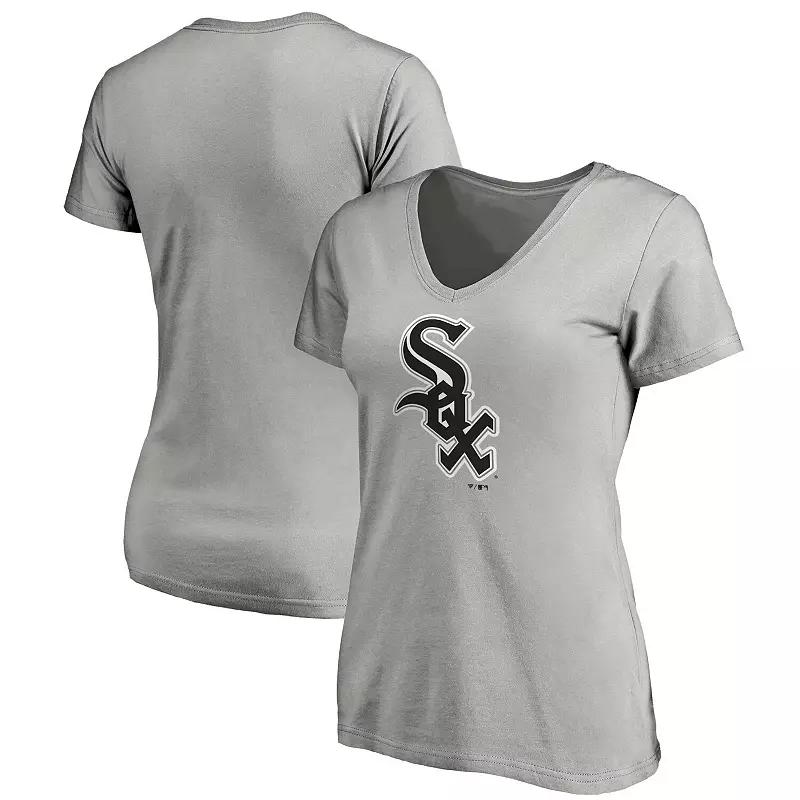 Women's Fanatics Branded Heathered Gray Chicago White Sox Core Official Logo V-Neck T-Shirt,  Product Image