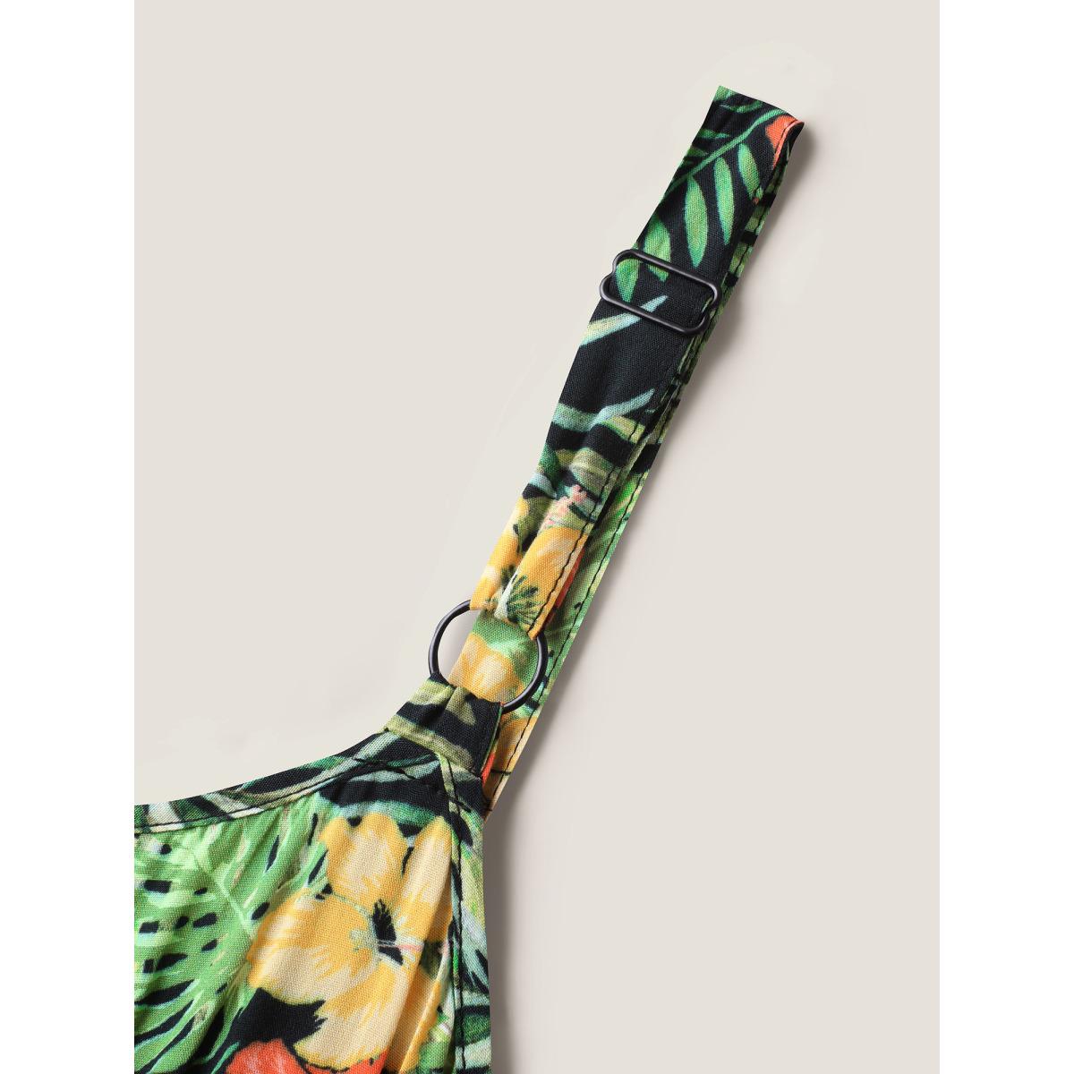 Plus Size Breezy Tropics Shirred Waist Midi Dress Multicolor Women V-neck Sleeveless Curvy BloomChic 26/4X Product Image