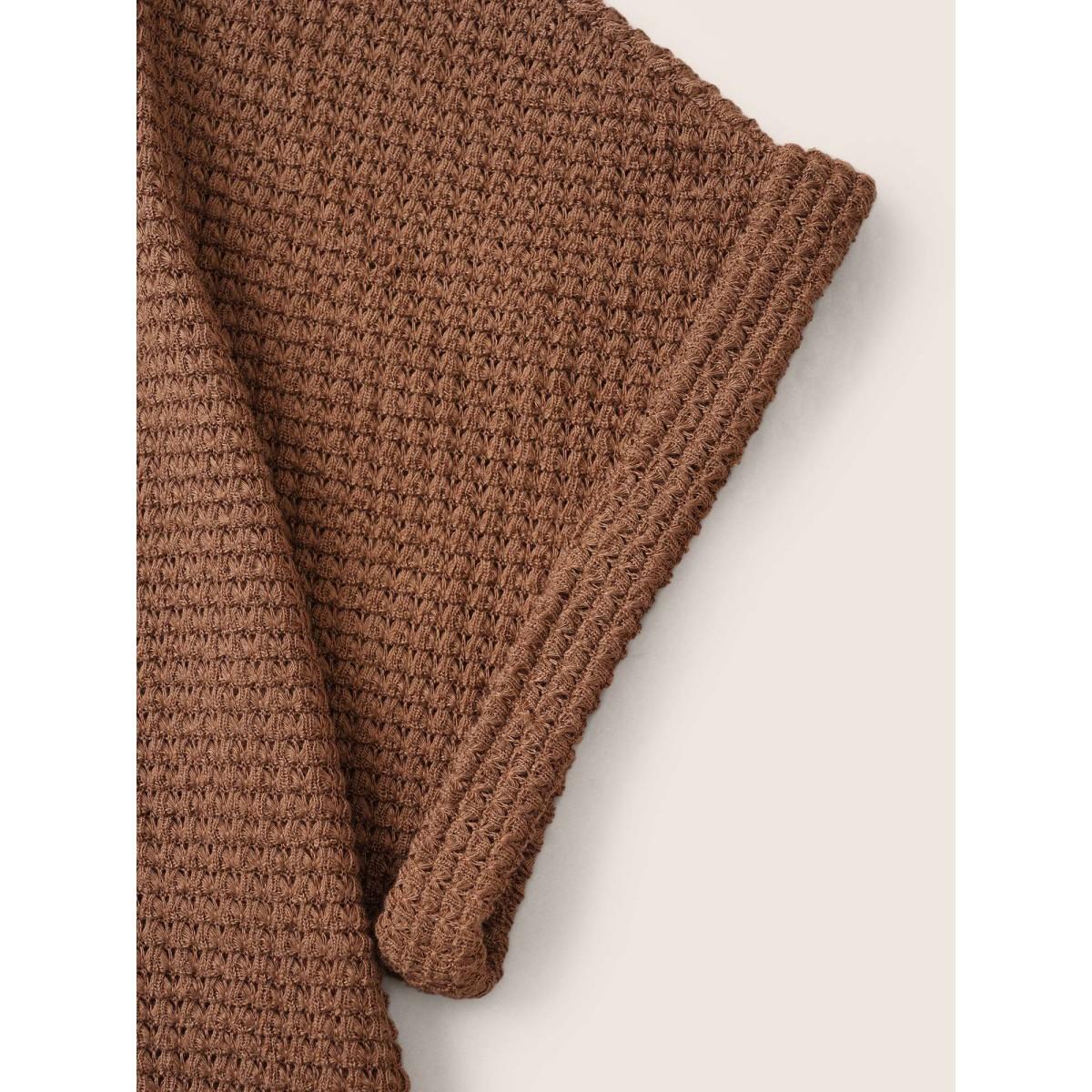 Plus Size Solid Hooded Drawstring Dolman Sleeve T-shirt DarkBrown Women Casual Texture Hooded Everyday T-shirts BloomChic 26/4X Product Image