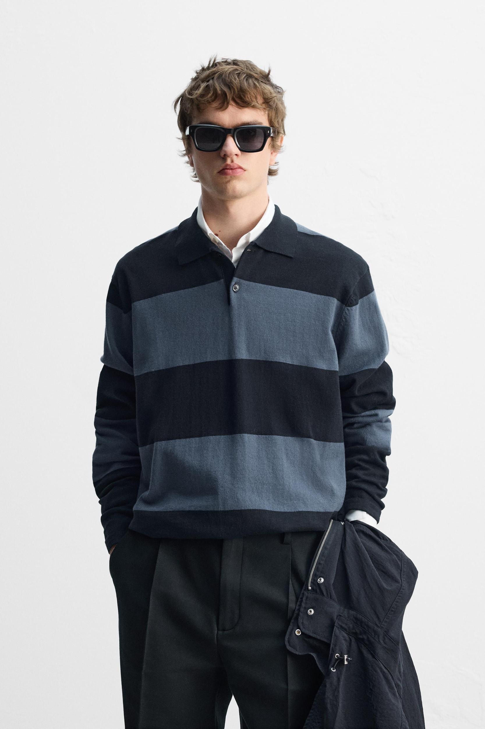 STRIPED KNIT POLO Product Image