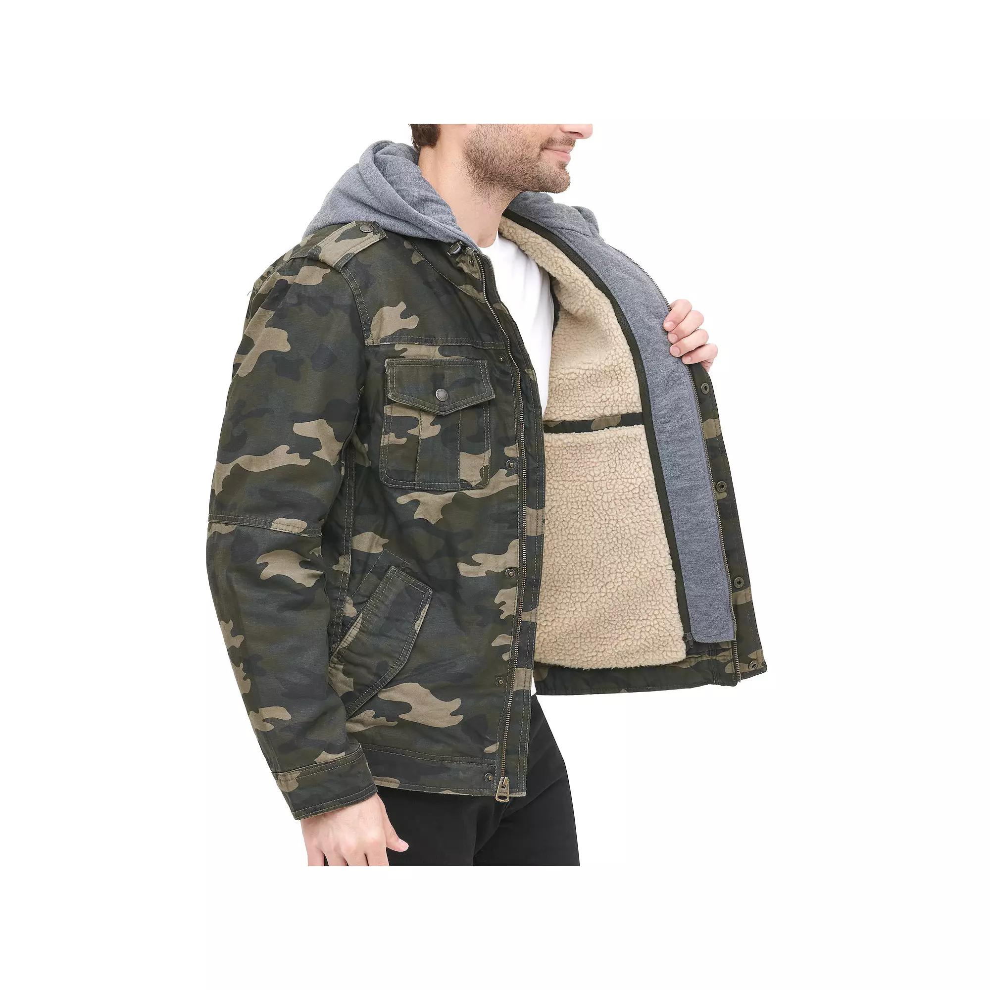 Men's Levi's® Washed Cotton Sherpa-Lined Hooded Trucker Jacket, Size: Large, Brown Camo Product Image