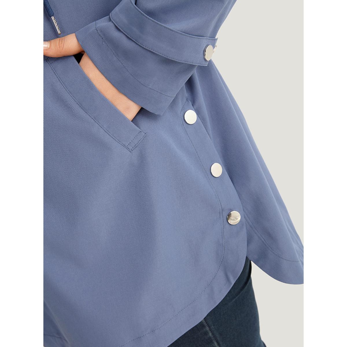 Plus Size Plain Button Detail Hooded Drawstring Coat Women DarkBlue Casual Plain Ladies Dailywear Winter Coats BloomChic 10/M Product Image