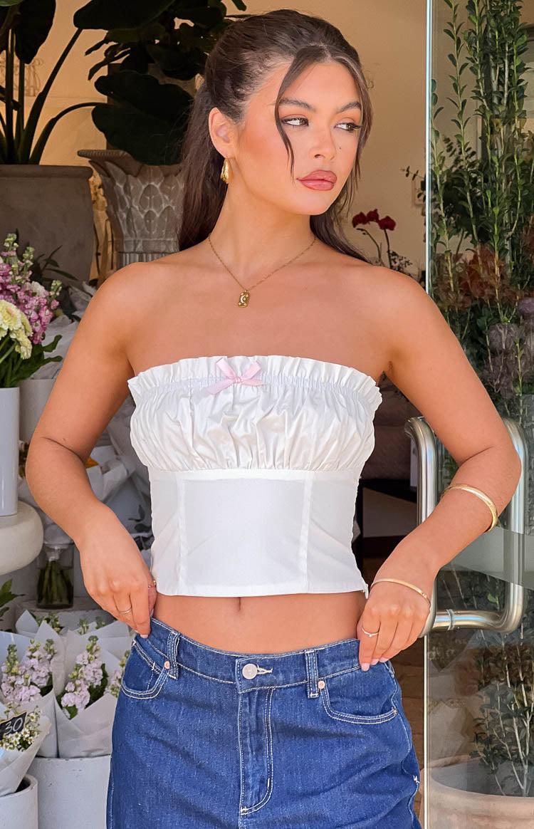 Cherise White Strapless Crop Top Product Image