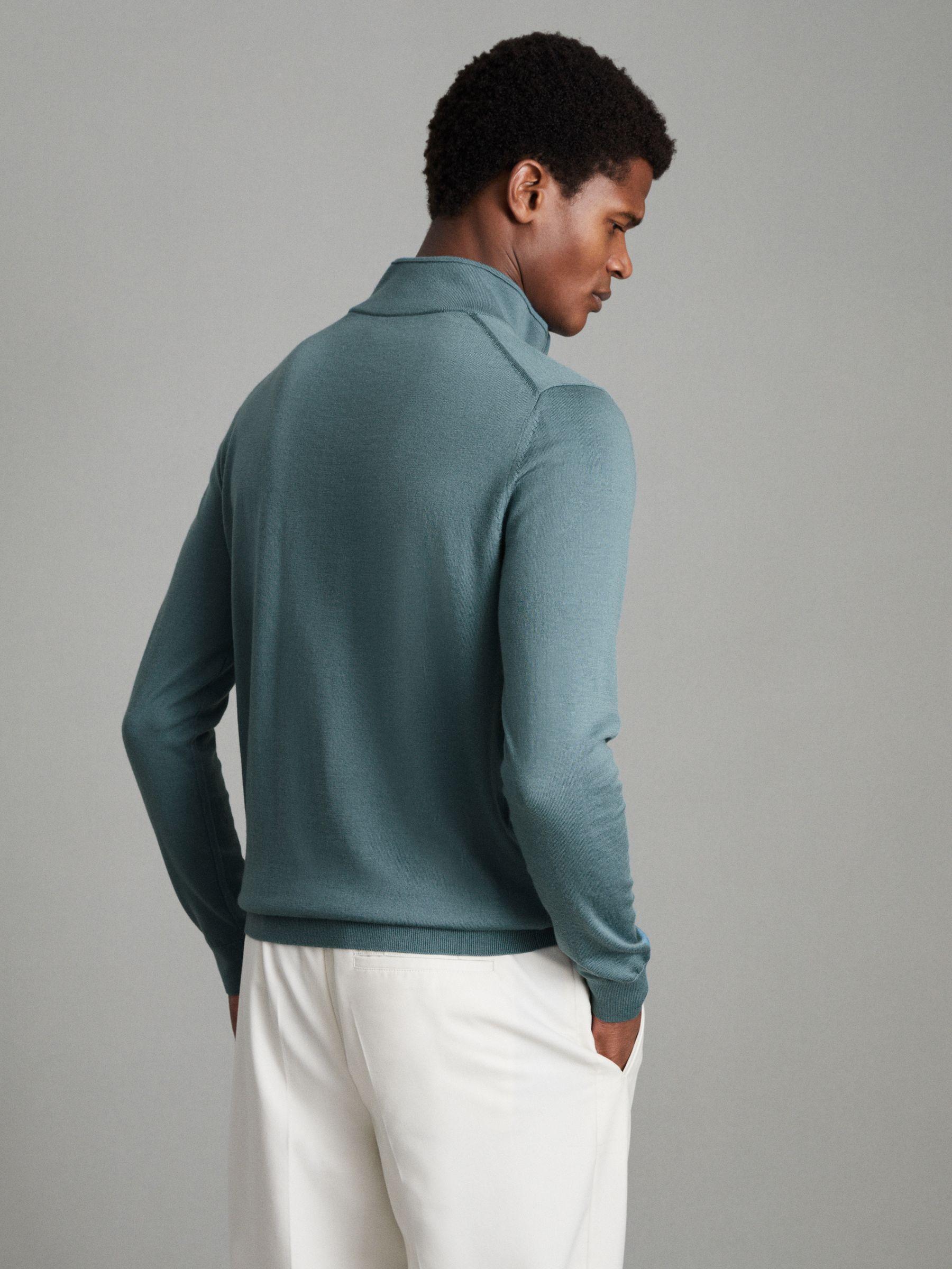 Merino Wool Half-Zip Funnel Neck Jumper in Ocean Green Product Image