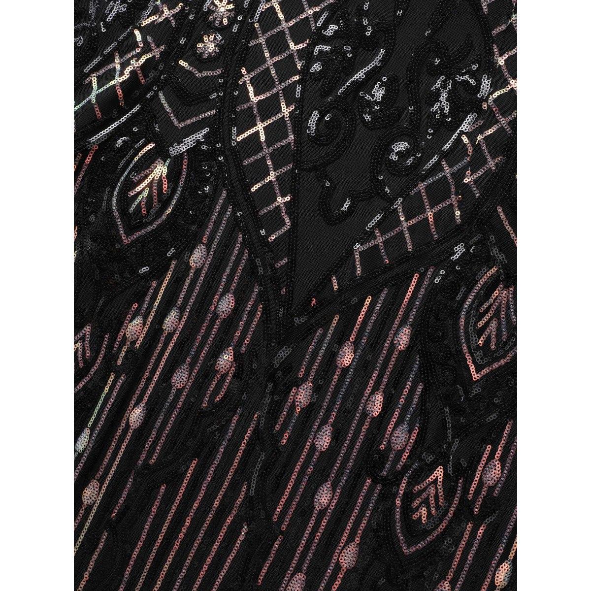 Plus Size Geometric Sequin Split Hem Cami Dress Black Women Cocktail Texture Non Sleeveless Curvy BloomChic 18-20/2X Product Image