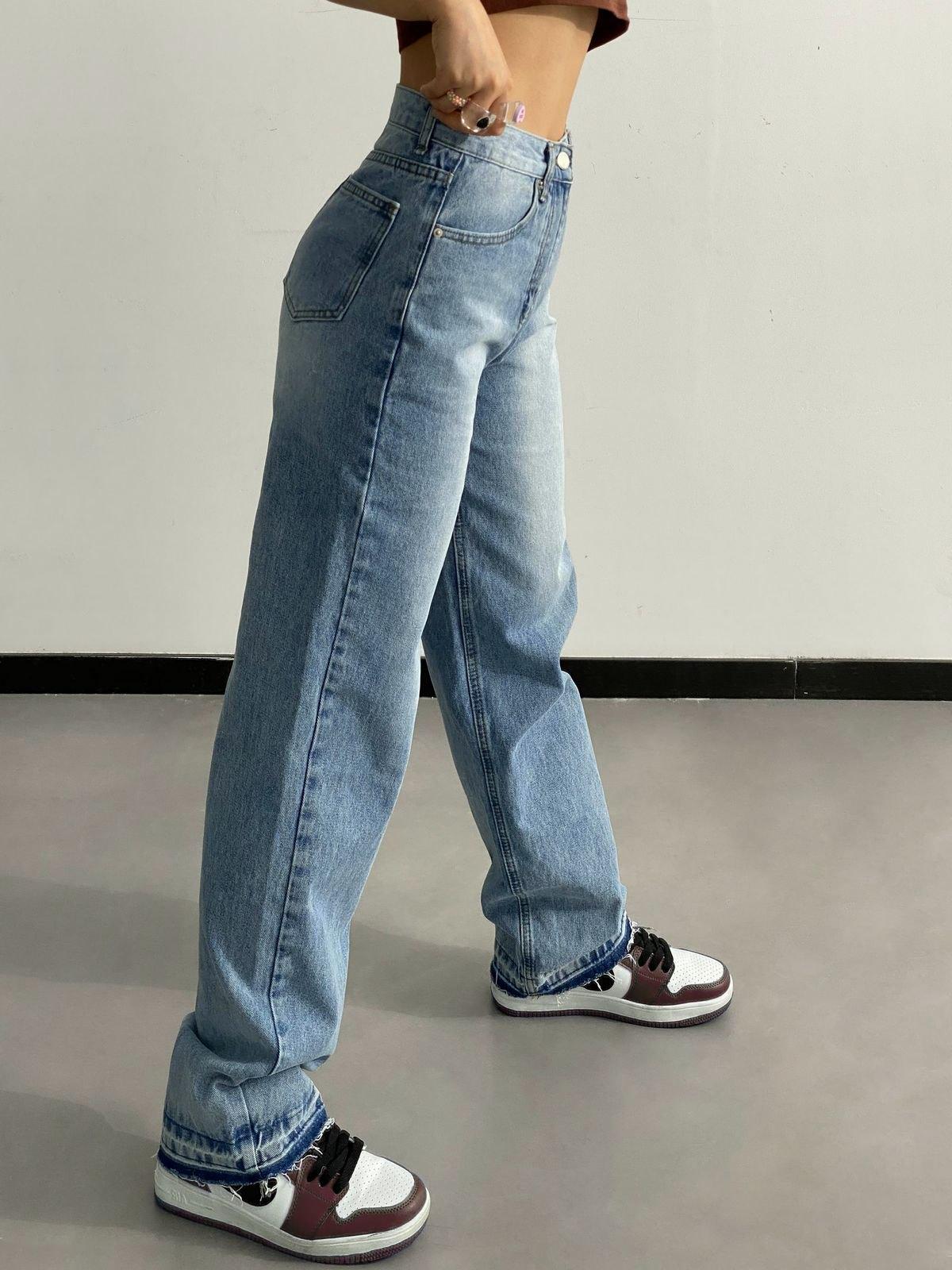 Bleached Raw Hem Boyfriend Jeans Product Image