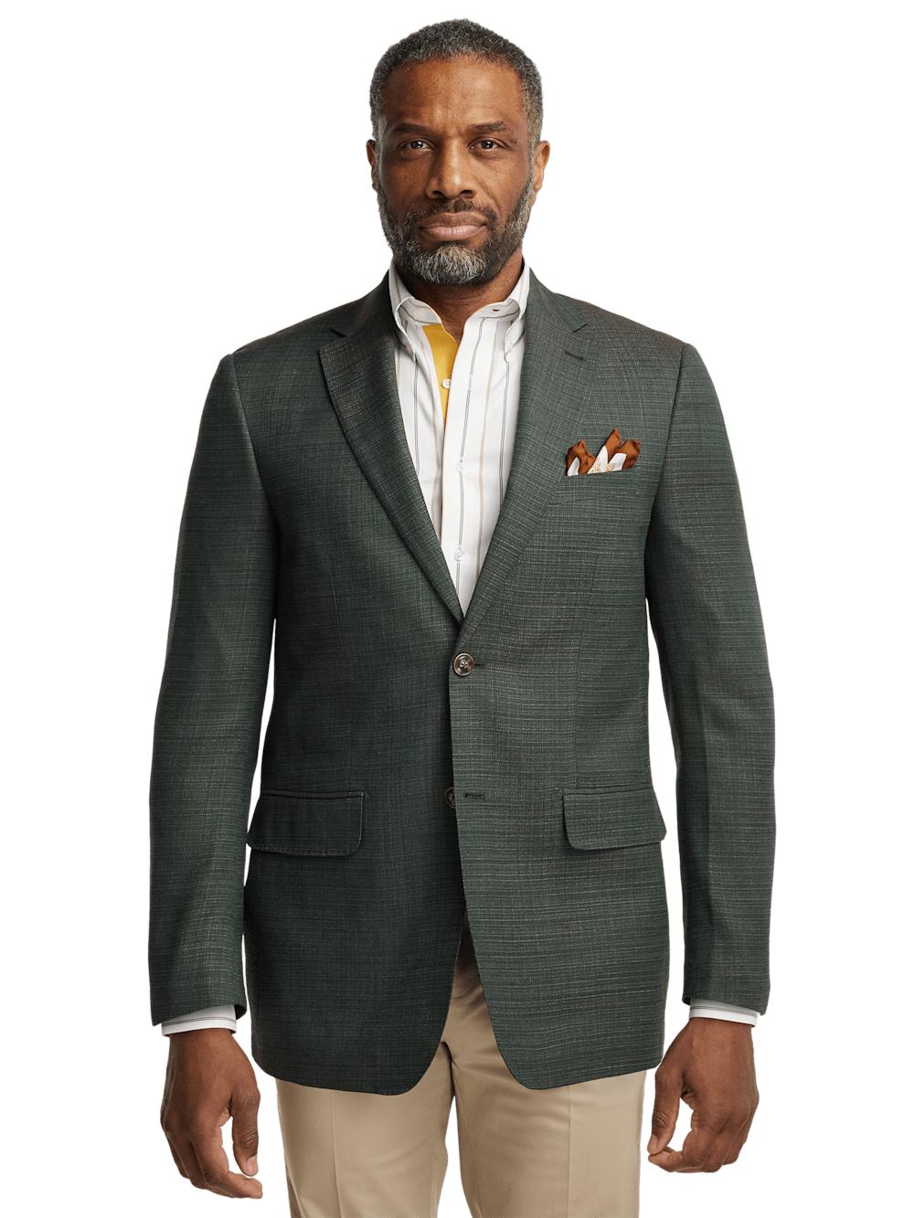Wool Single Breasted Notch Lapel Sport Coat - Green/tan Product Image