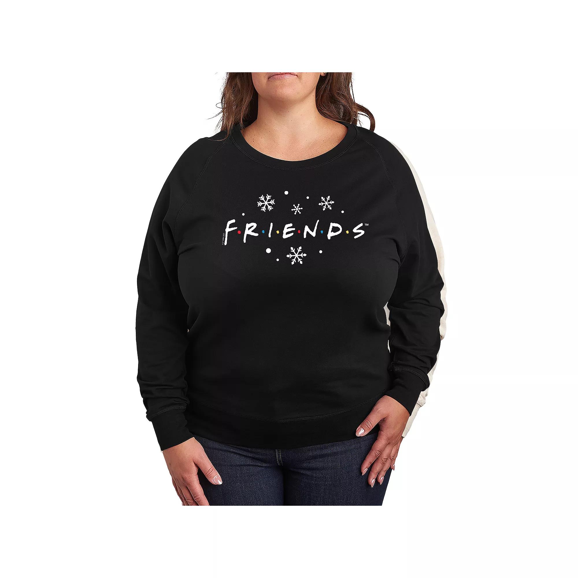Plus Size Friends Logo Snowflakes French Terry Long Sleeve Tee, Women's, Size: 1XL, Black Product Image