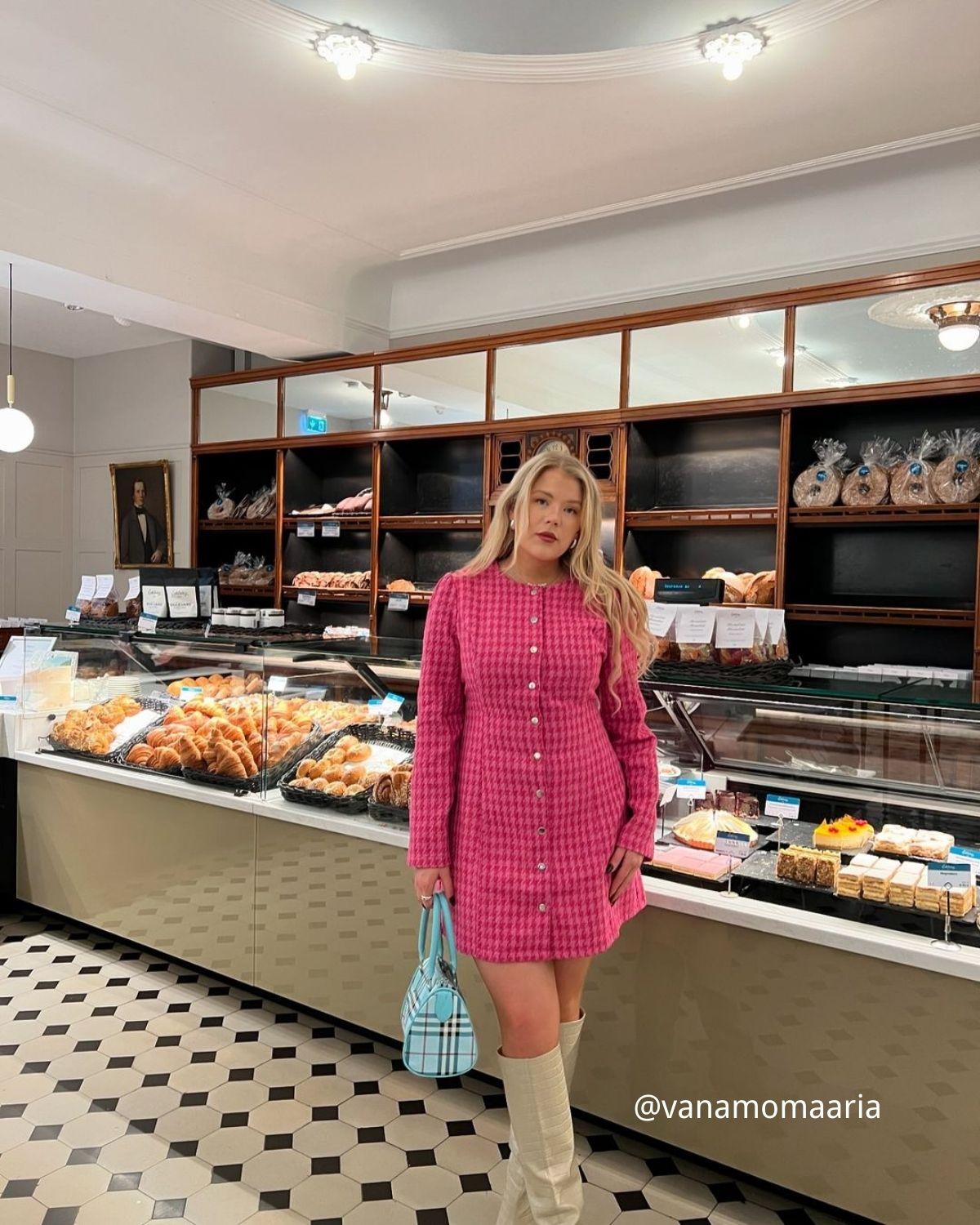 Women's Pink Single-breasted Tweed Mini Dress Female Product Image