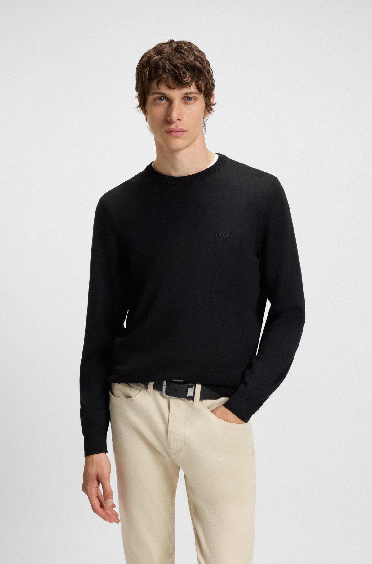 BOSS - Italian-leather belt with logo keeper and brushed hardware - Black Product Image