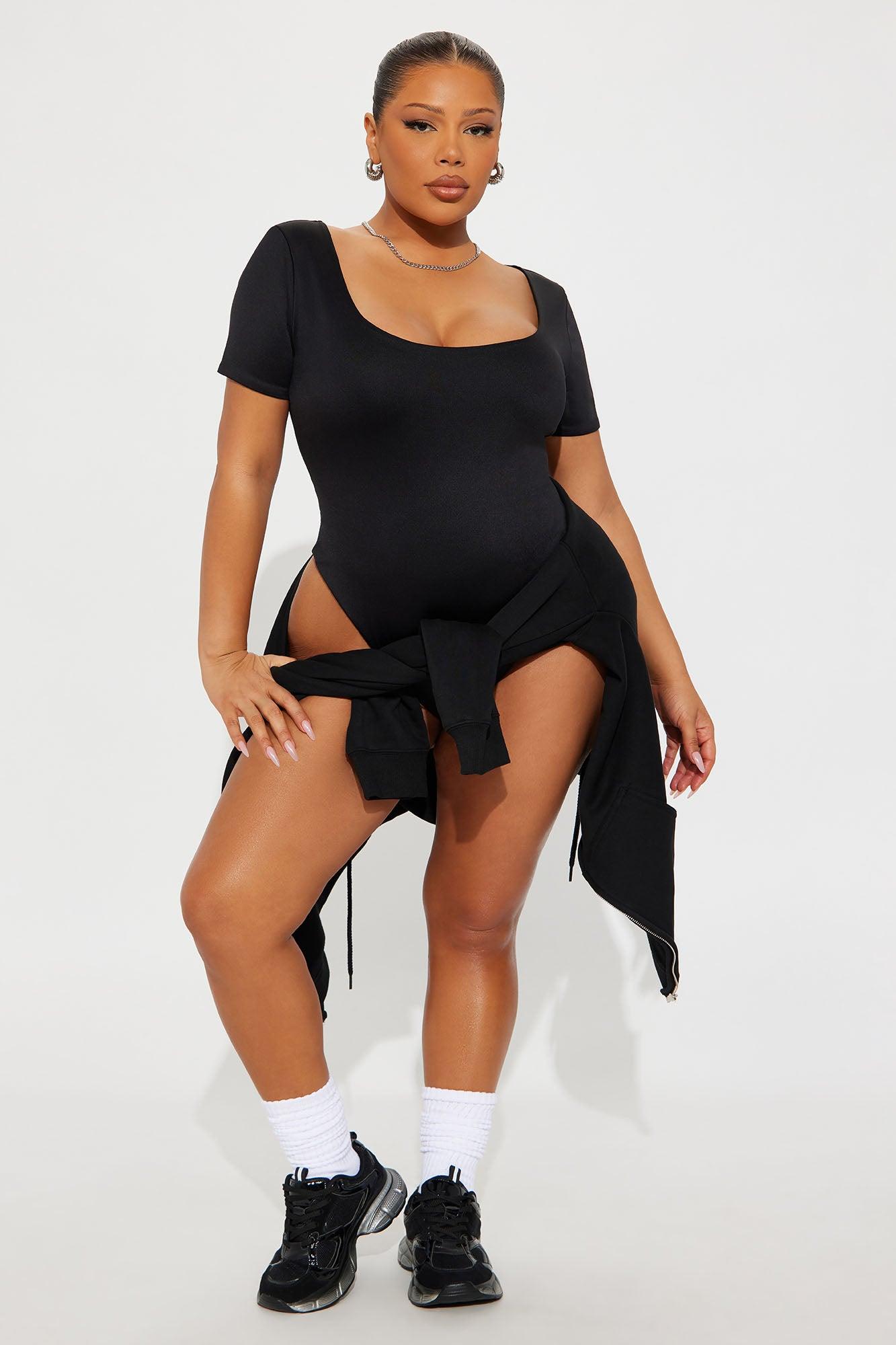 Contour Double Lined Short Sleeve Scoop Neck Bodysuit - Black Female Product Image