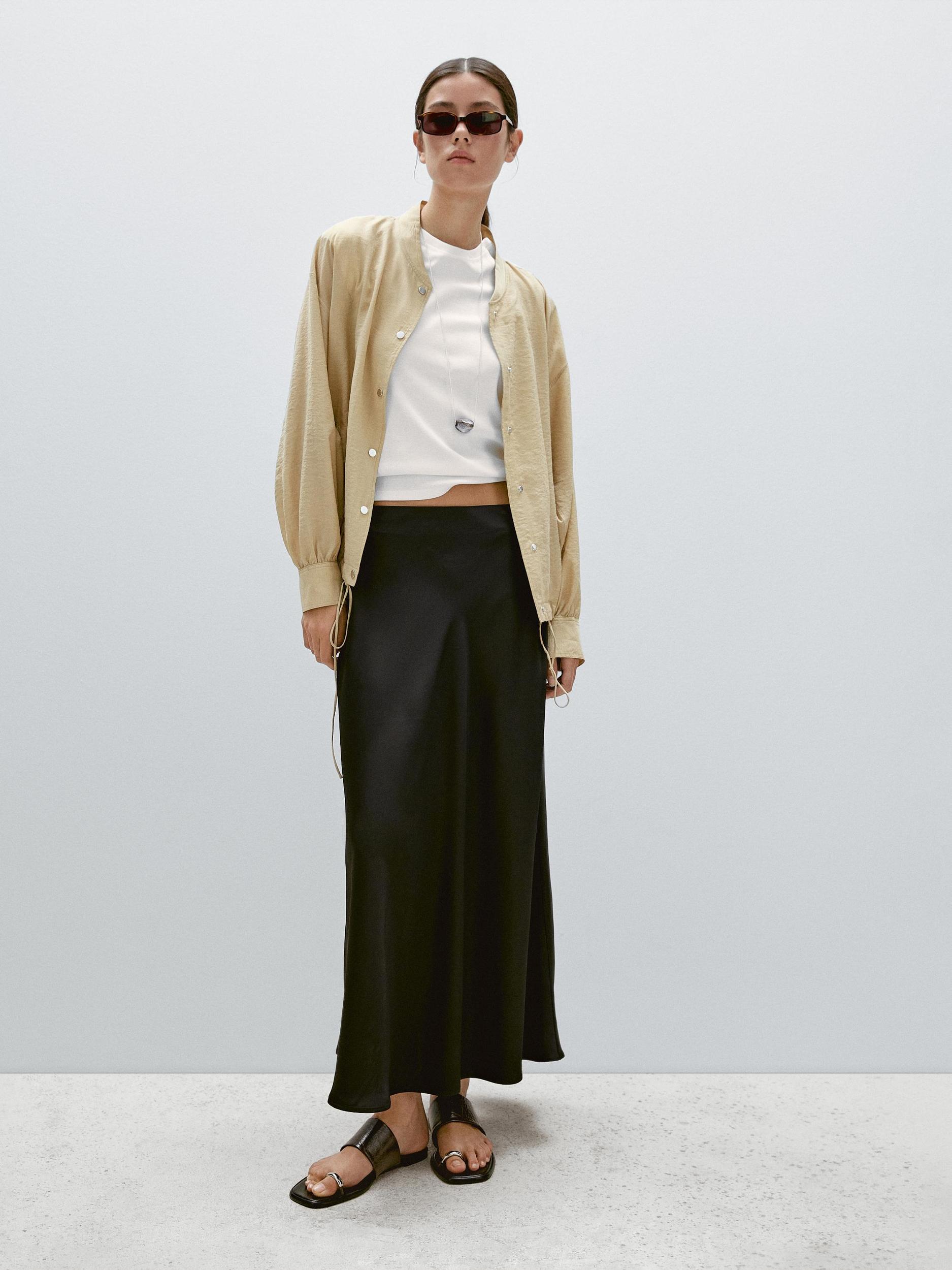 Flowing satin midi skirt Product Image