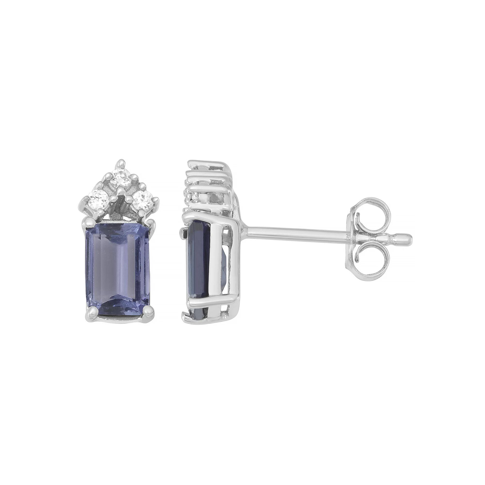 10k White Gold Tanzanite & 1/10 Carat T.W. Diamond Stud Earrings, Women's Product Image