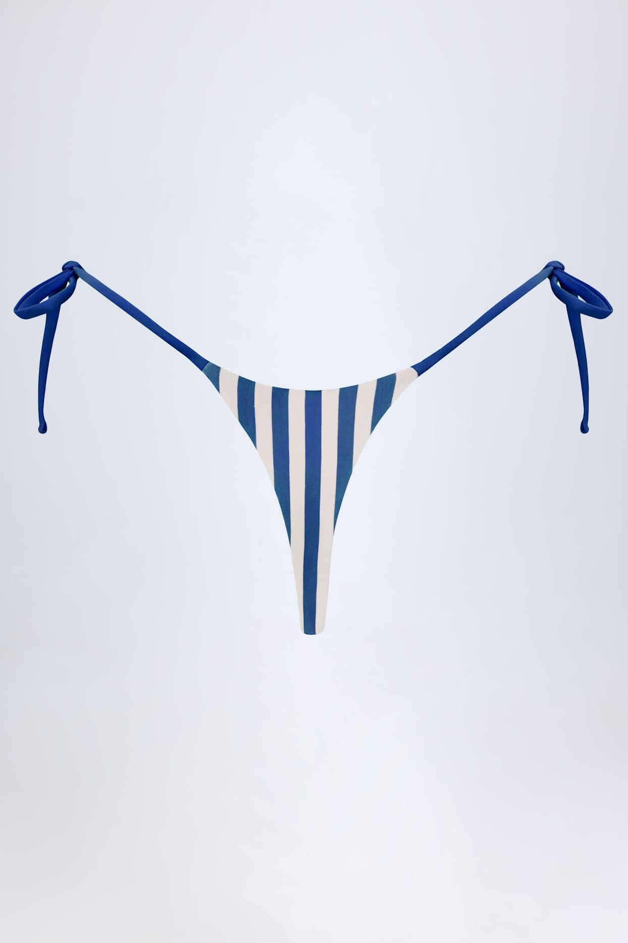 Side-Tie Thong Bikini Bottoms in Marine Blue Stripe Product Image