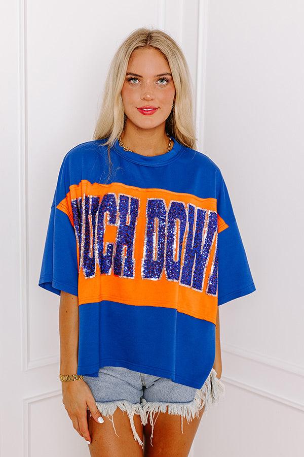 It's a Touch Down Sequin Oversized Tee in Blue Product Image