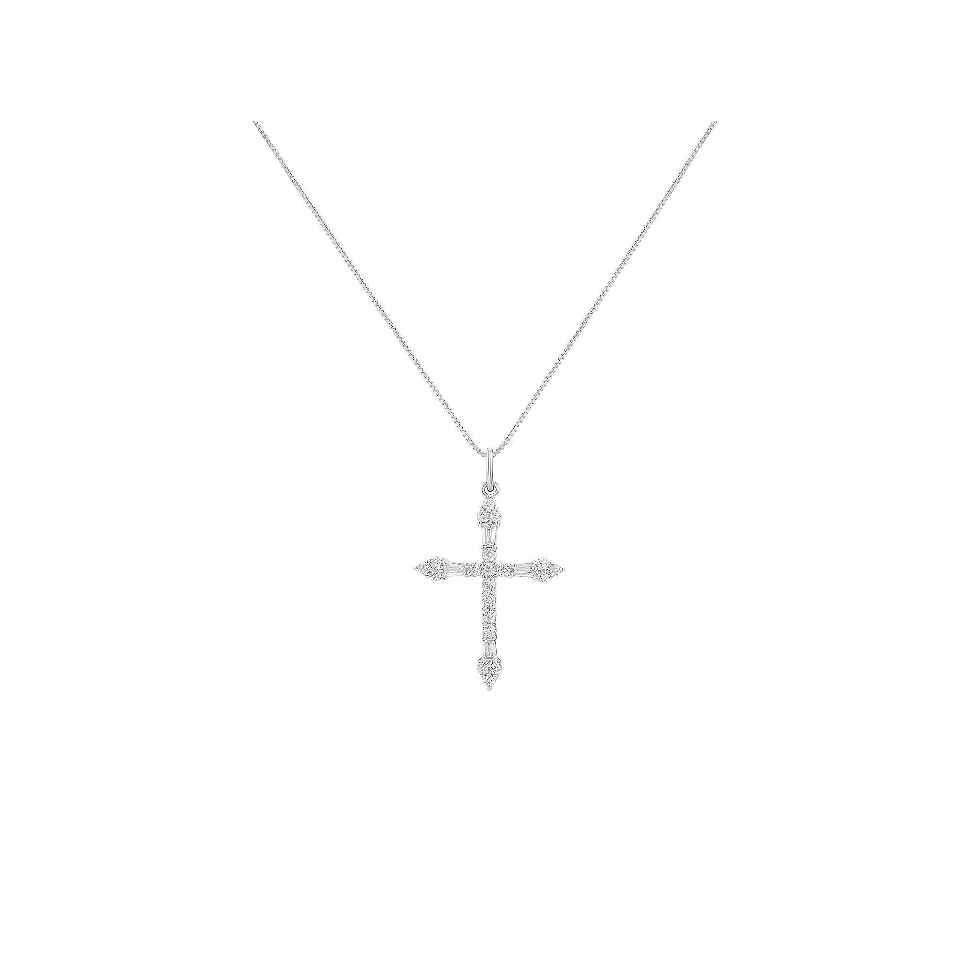 PRIMROSE Sterling Silver Cubic Zirconia Cross Pendant Necklace, Womens Product Image