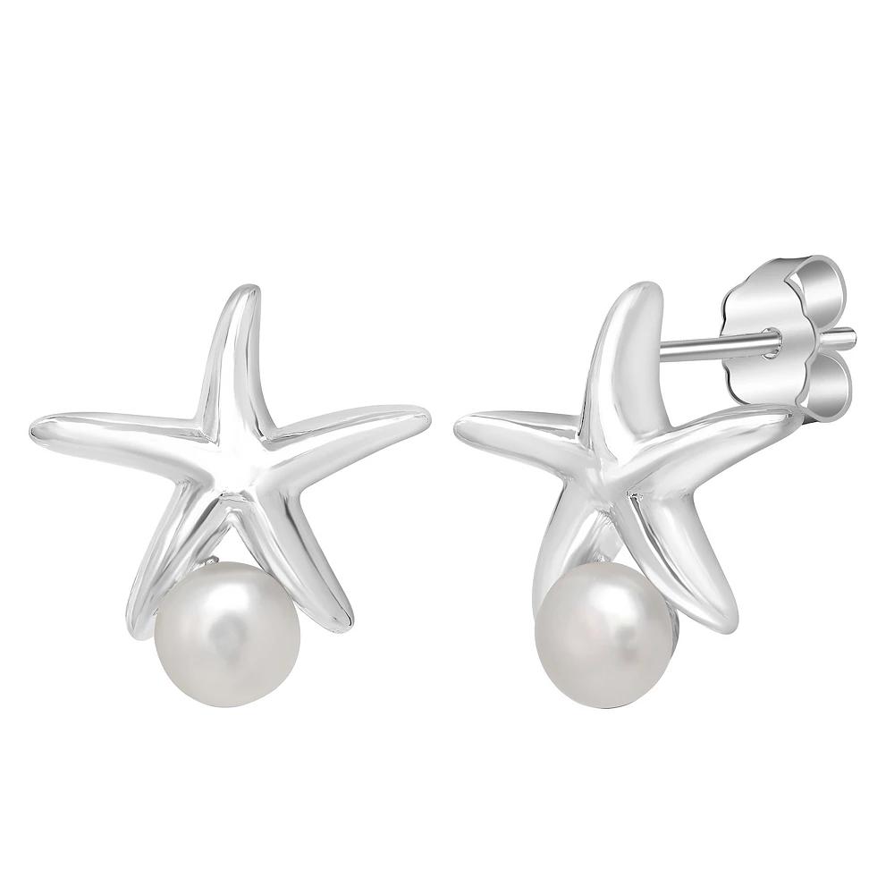Gemistry Sterling Silver Freshwater Cultured Pearl Starfish Stud Earrings, Women's Product Image