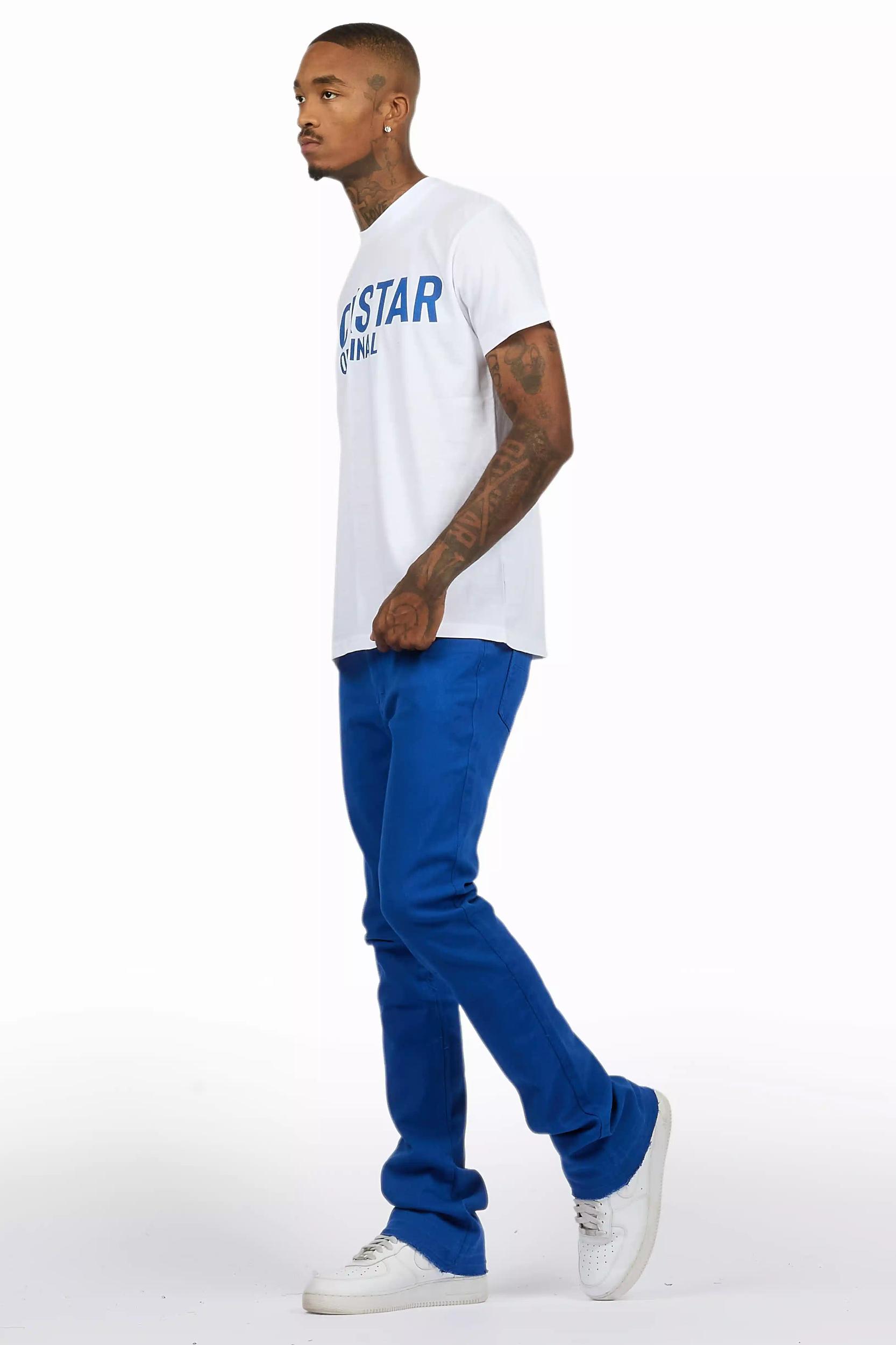 Sana White/Royal T-Shirt/Dag Stacked Flare Jean Set Male Product Image
