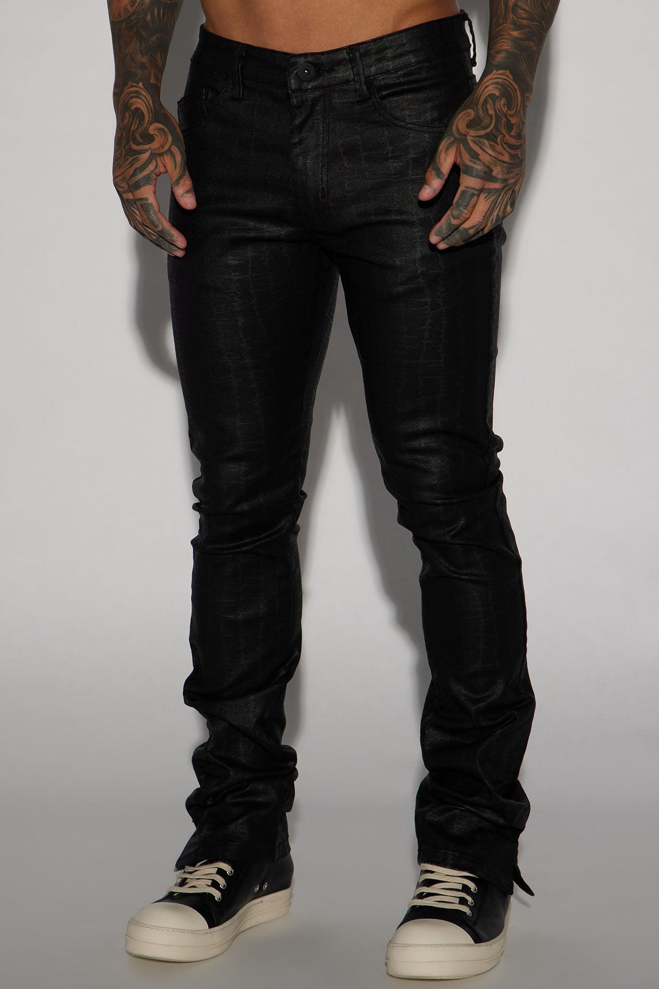 Rebel Like Me Pattern Waxed Stacked Skinny Flare Pants - Black Product Image