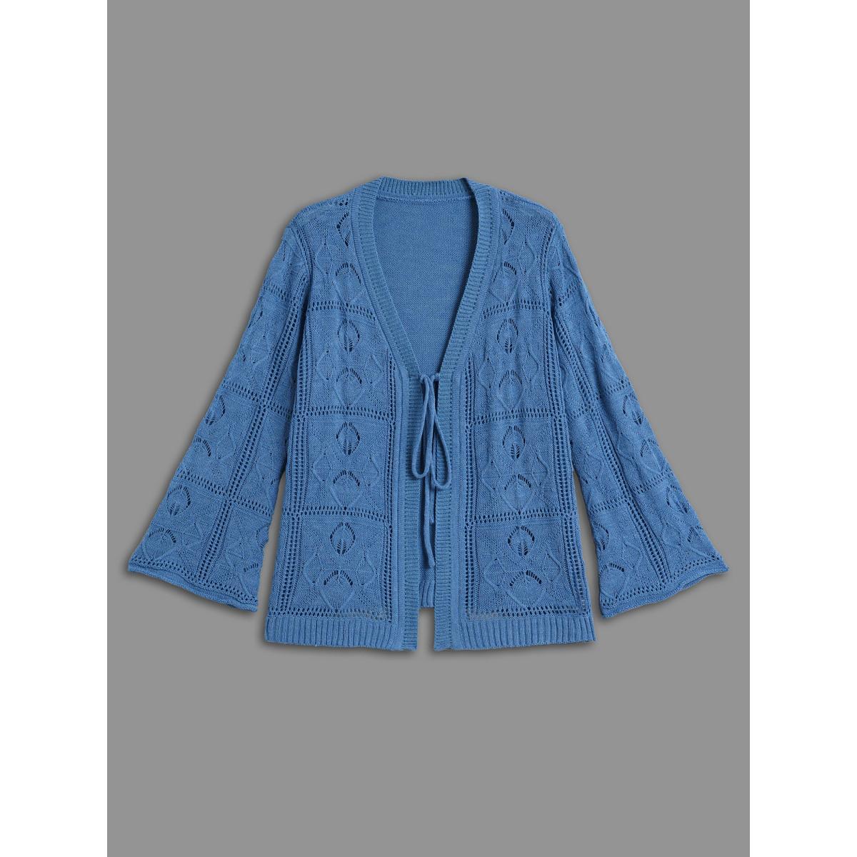 Plus Size Front-Tie Textured Eyelet Knit Cardigan Aegean Women Casual Loose Long Sleeve Everyday Cardigans BloomChic 30/6X Product Image