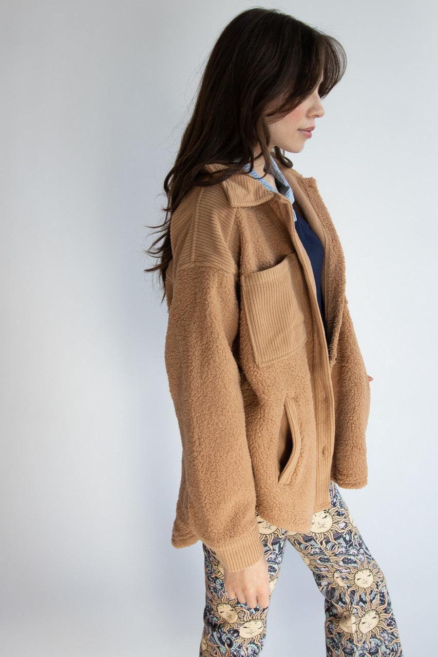 Camel Corduroy Trim Sherpa Jacket Product Image