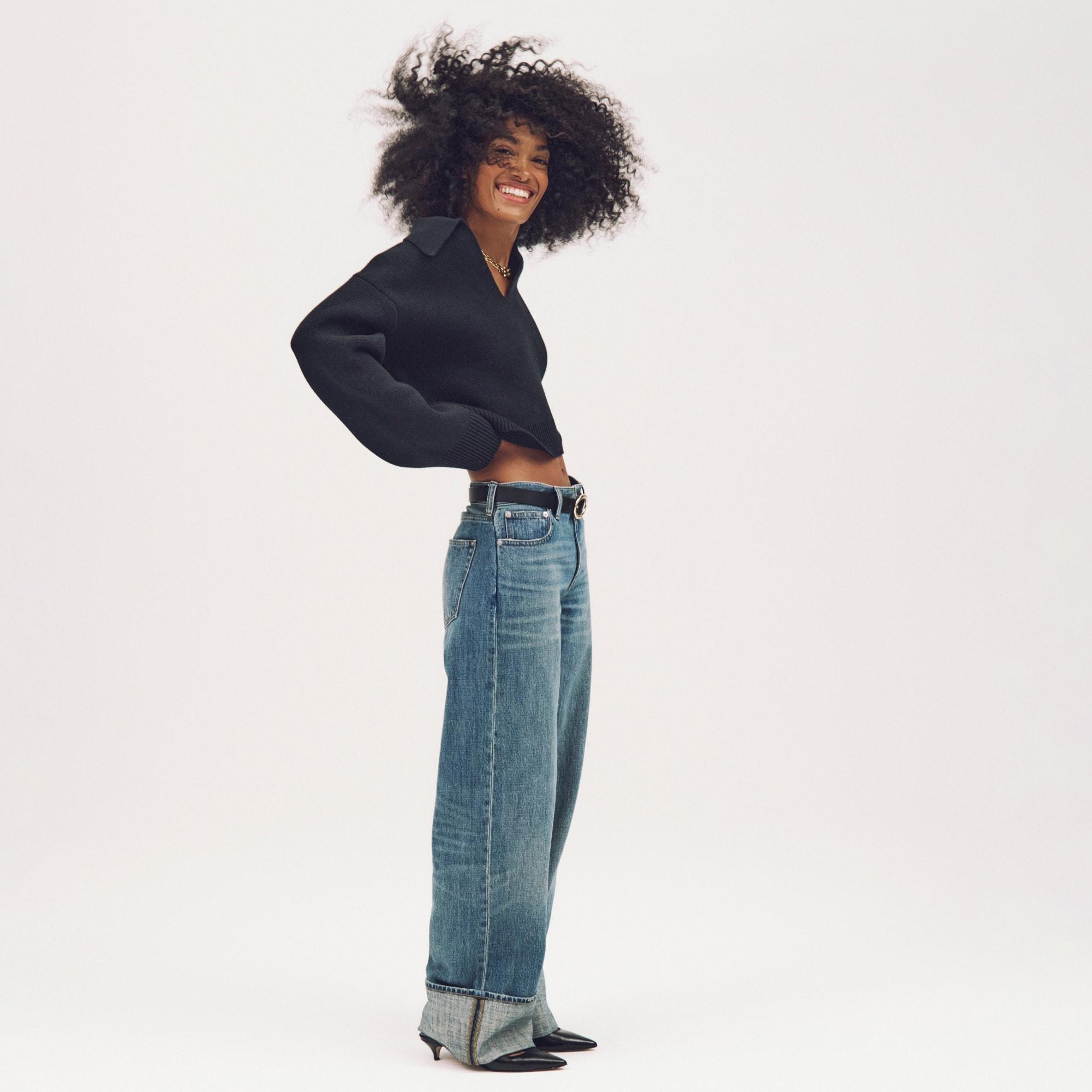 Cuffed lower-rise wide-leg jean Product Image