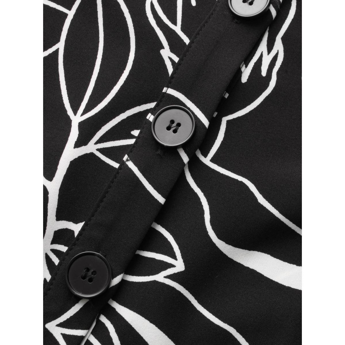 Plus Size Floral Shirt Collar Button Up Dress Black Women Elegant Button Shirt collar Short sleeve Curvy BloomChic 30/6X Product Image