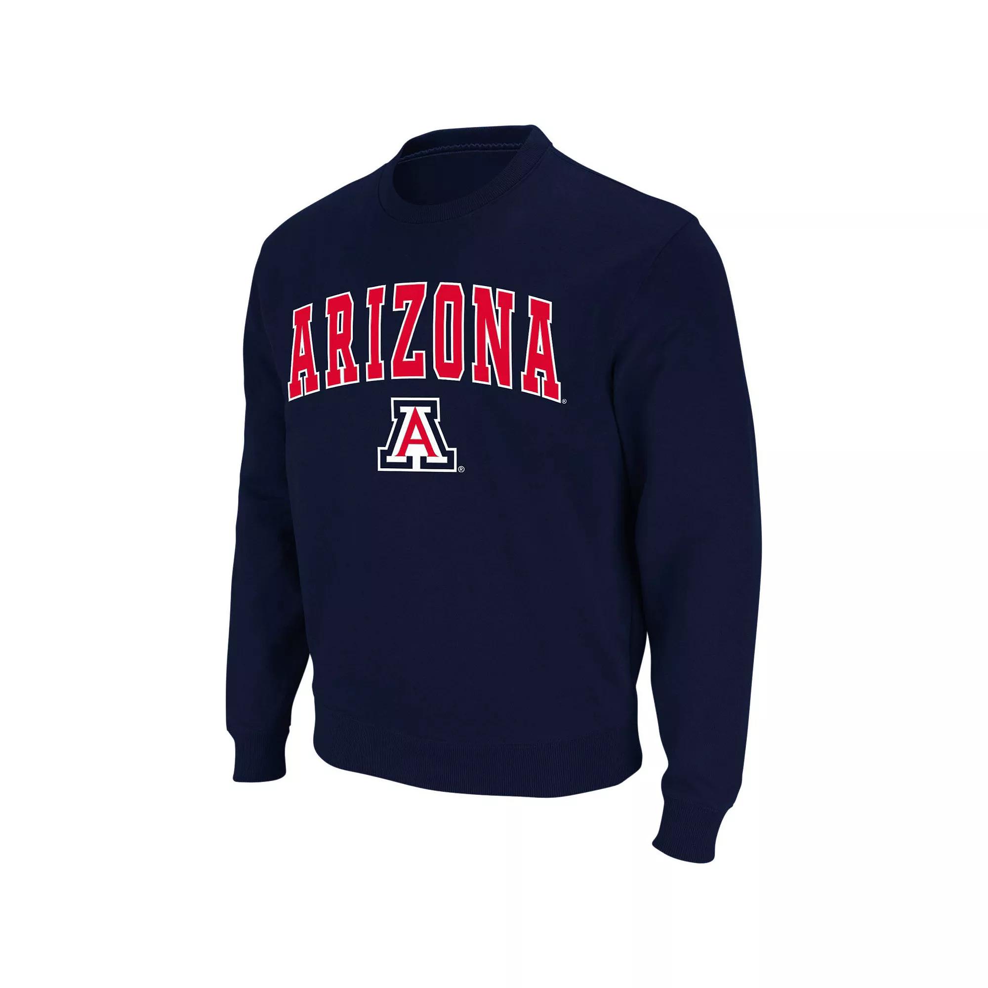 Men's Colosseum Navy Arizona Wildcats Arch & Logo Crew Neck Sweatshirt,  Product Image