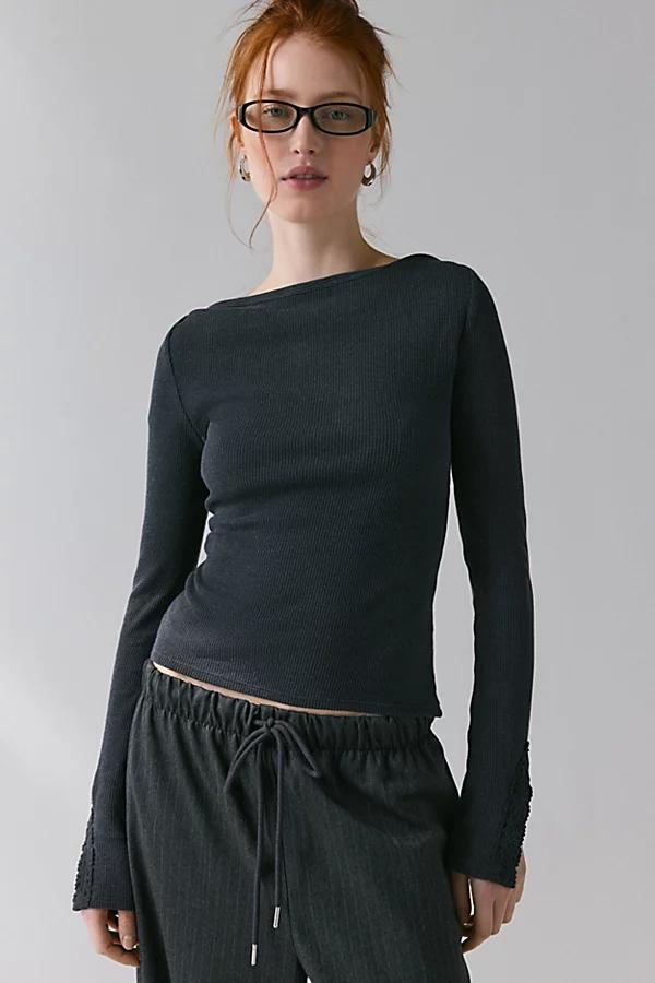 Kimchi Blue Lola Lace Trim Boatneck Long Sleeve Top Womens at Urban Outfitters Product Image