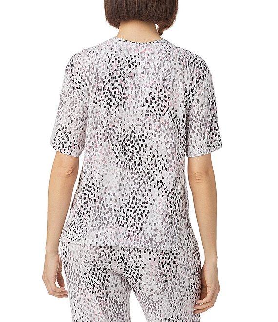Donna Karan Short Sleeve V-Neck Soft Knit Pebble Print Coordinating Lounge Top Product Image