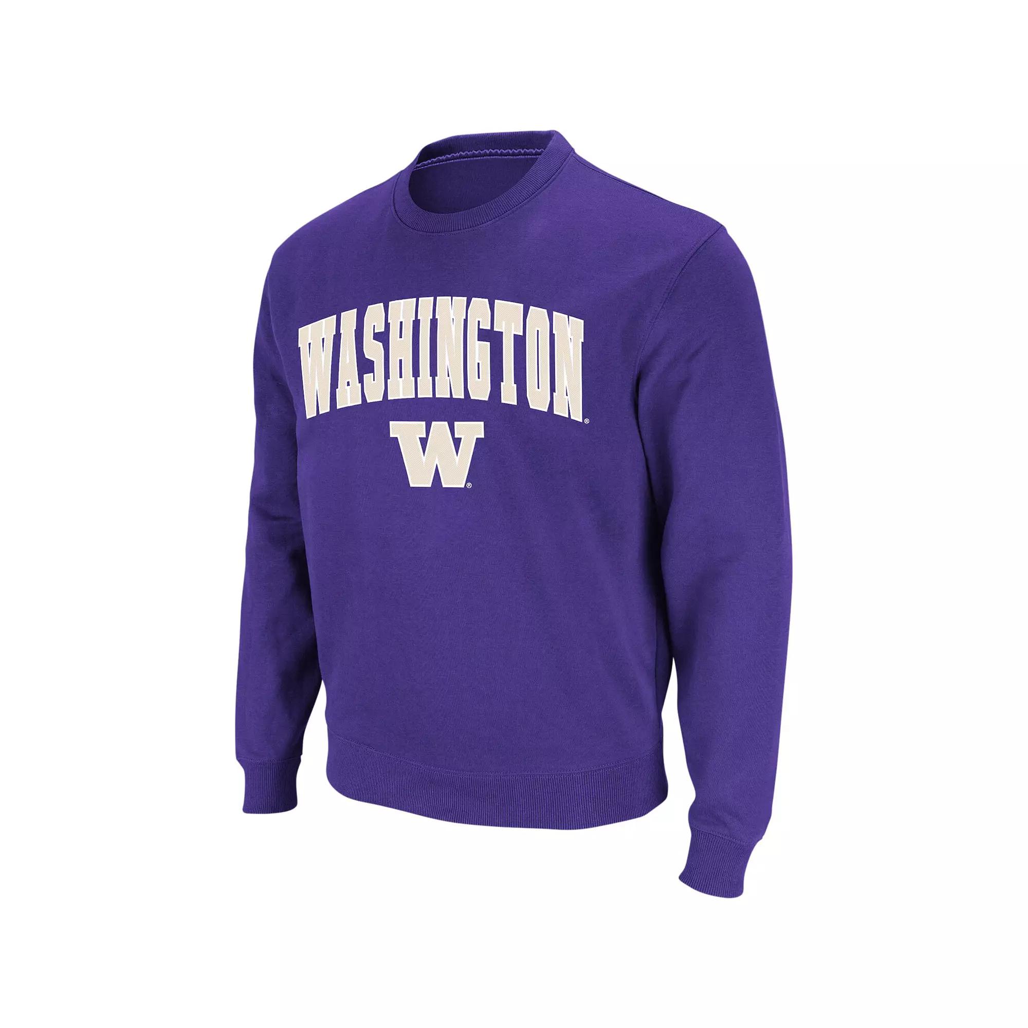 Men's Colosseum Purple Washington Huskies Arch & Logo Crew Neck Sweatshirt,  Product Image