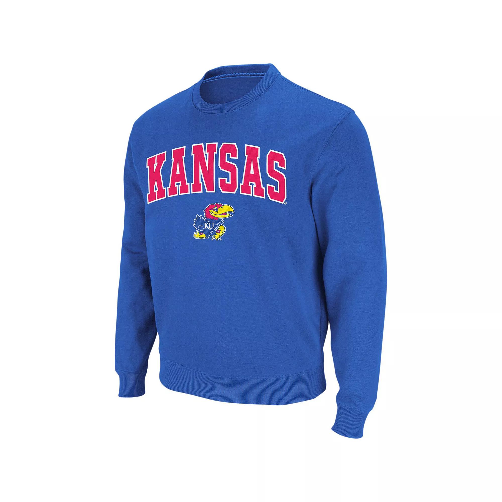 Men's Colosseum Royal Kansas Jayhawks Arch & Logo Crew Neck Sweatshirt,  Product Image