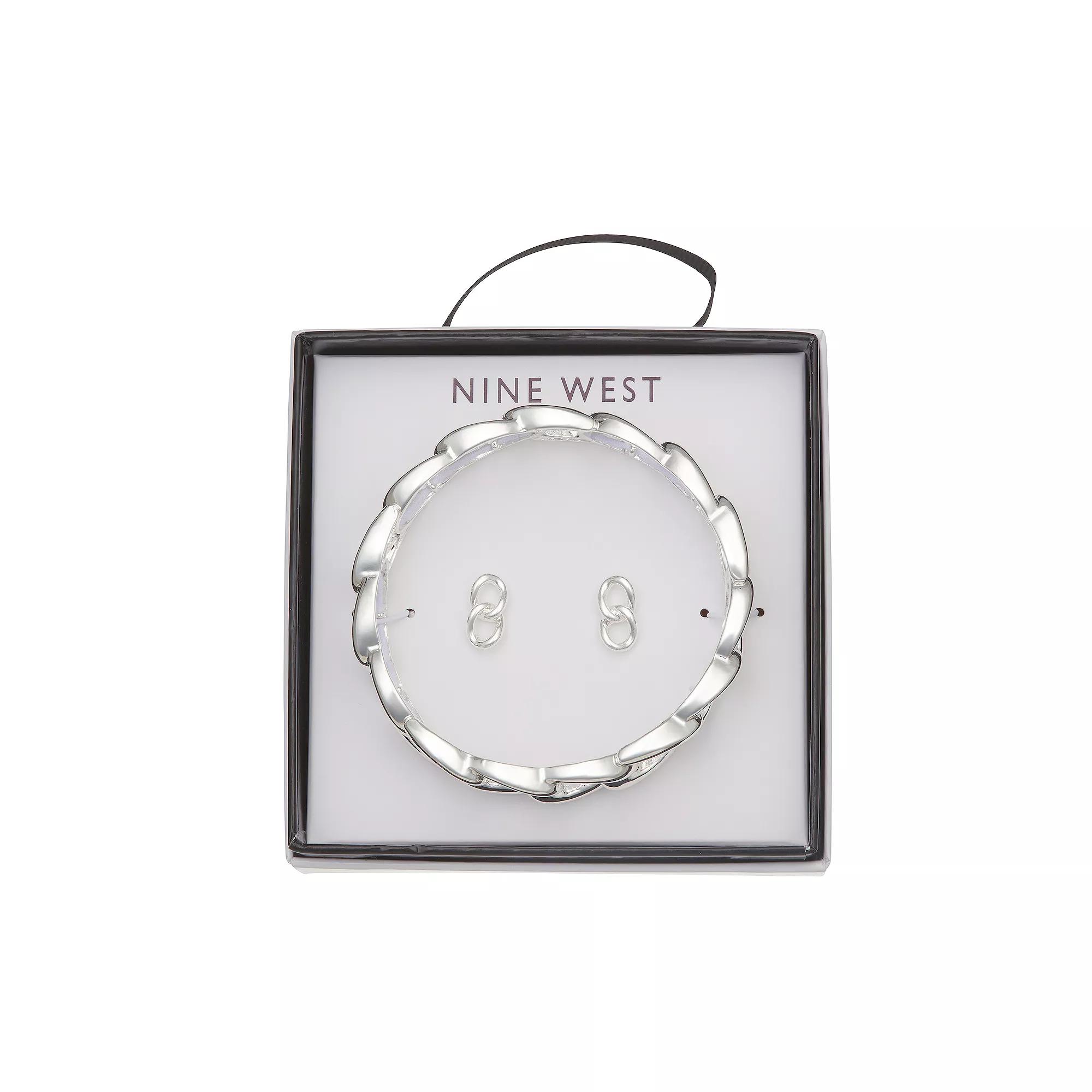 Nine West Link Stretch Bracelet & Stud Earring Set, Women's, Silver Tone Product Image