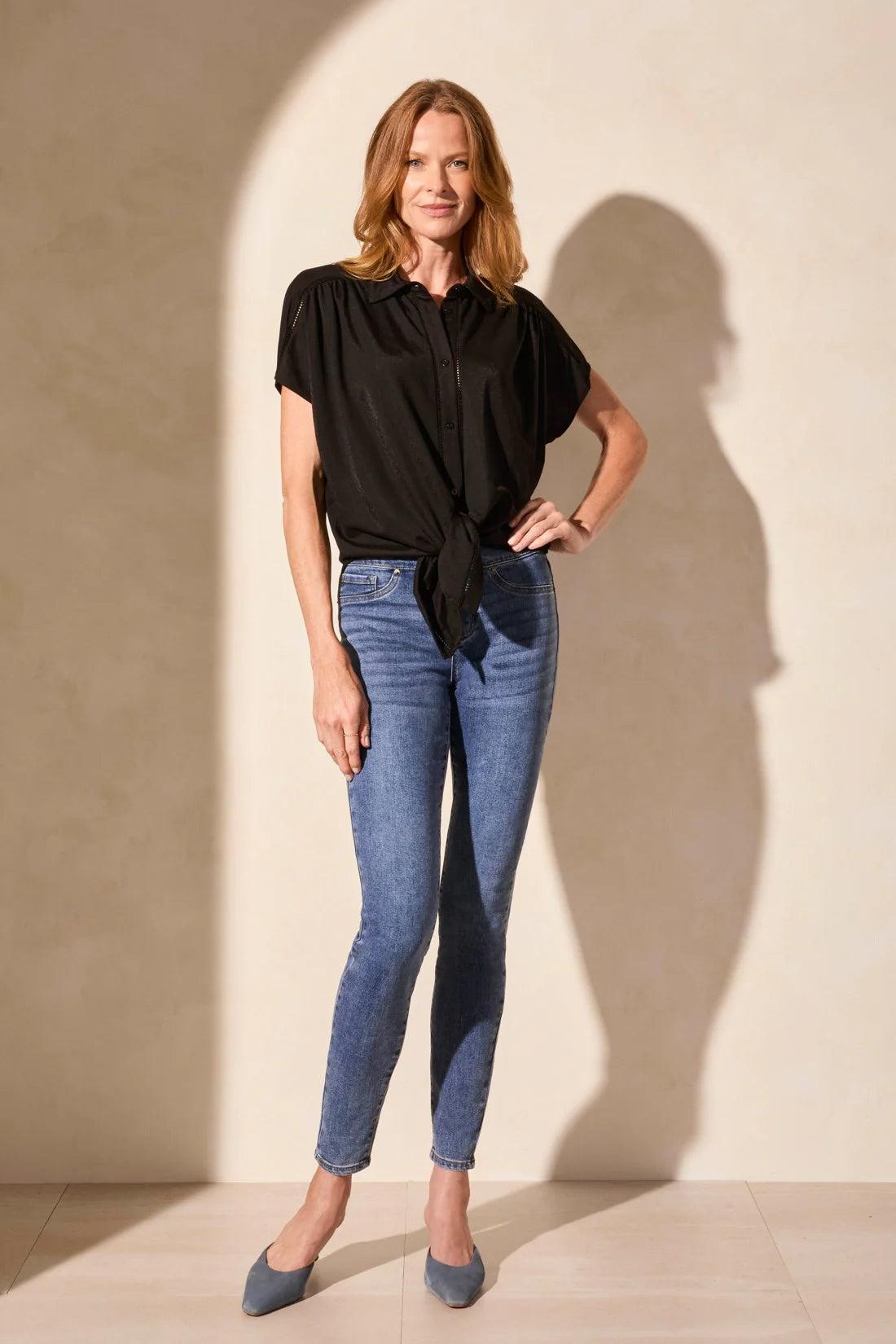 Printed Tie-Front Short-Sleeve Shirt Product Image