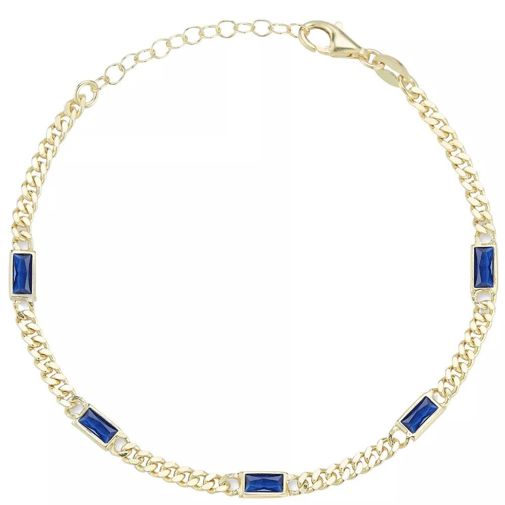 Sunkissed Sterling Cubic Zirconia Curb Chain Bracelet, Women's, Size: 7", Gold Tone Blue Product Image