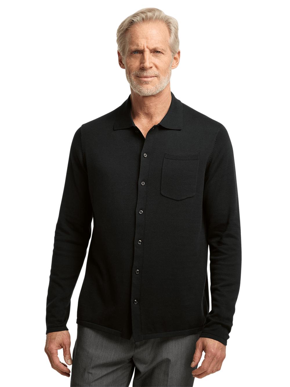 Supima Cotton Button Front Polo - Black Product Image